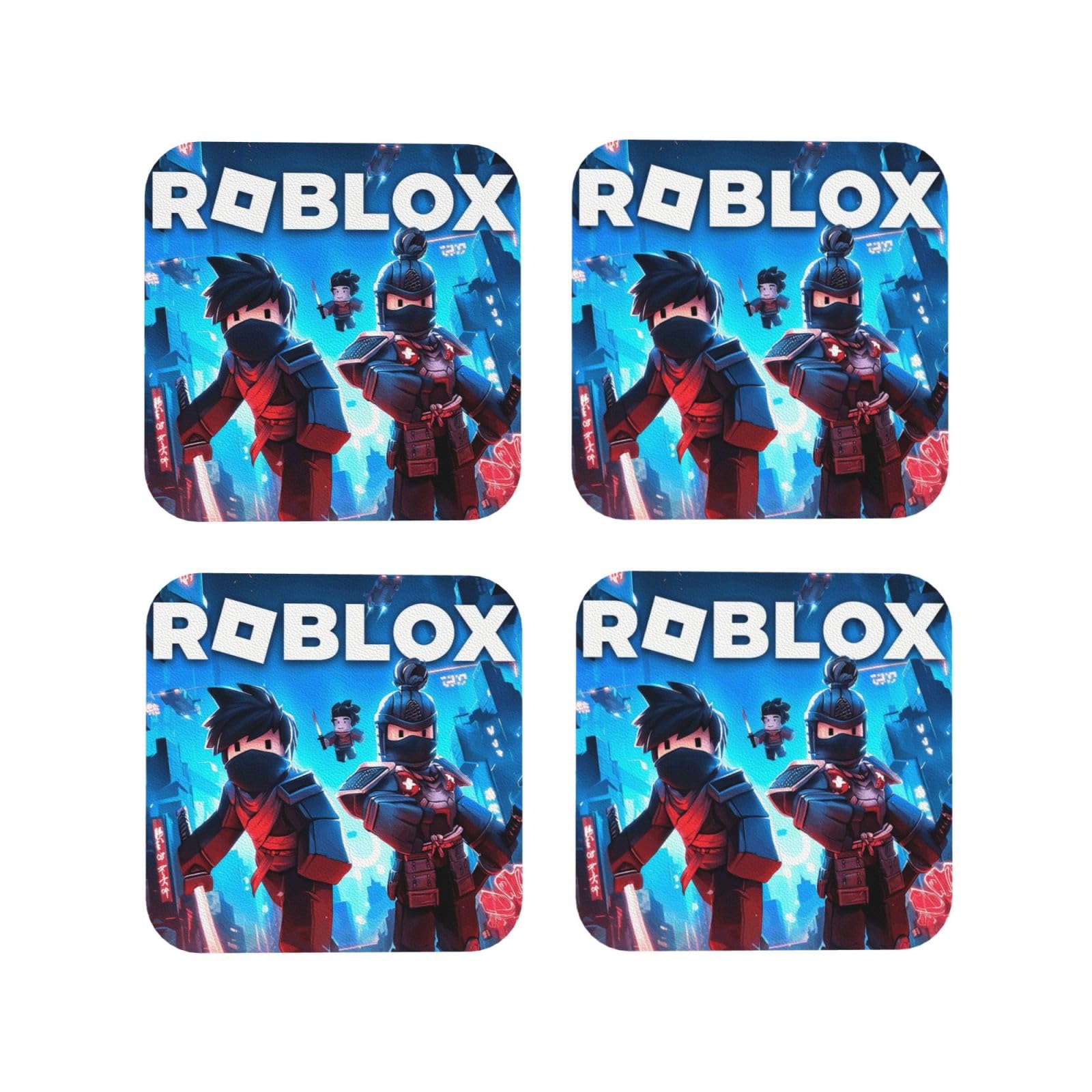 Coasters Set of 4 Round Leather Coaster Quick-Dry Drink Roblox Coasters for Desk Absorbent Mugs Pads Tabletop Protection Pad Heat Resistant Coffee Cup Mat for Kitchen Bar