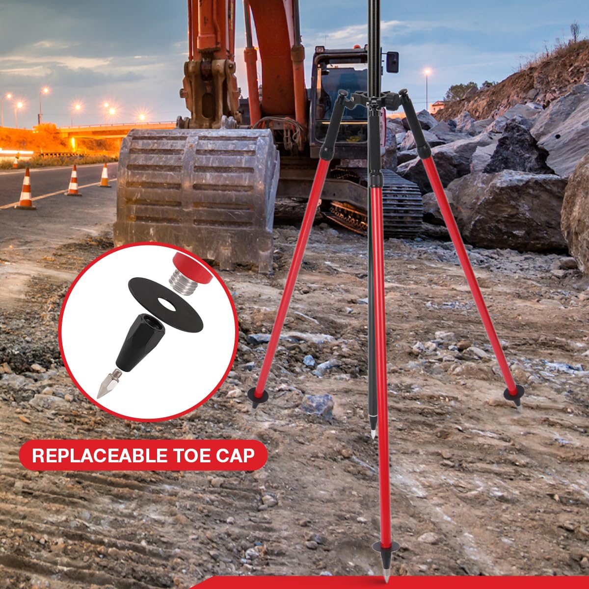 MOETER Aluminiowy statyw pomiarowy z zwalnianiem kciuka – statyw geodetowy do słupów pryzmatycznych, drążków GPS, drążków GNSS – regulowany sonda teleskopowa do użytku na stacji całkowitej (czerwony)