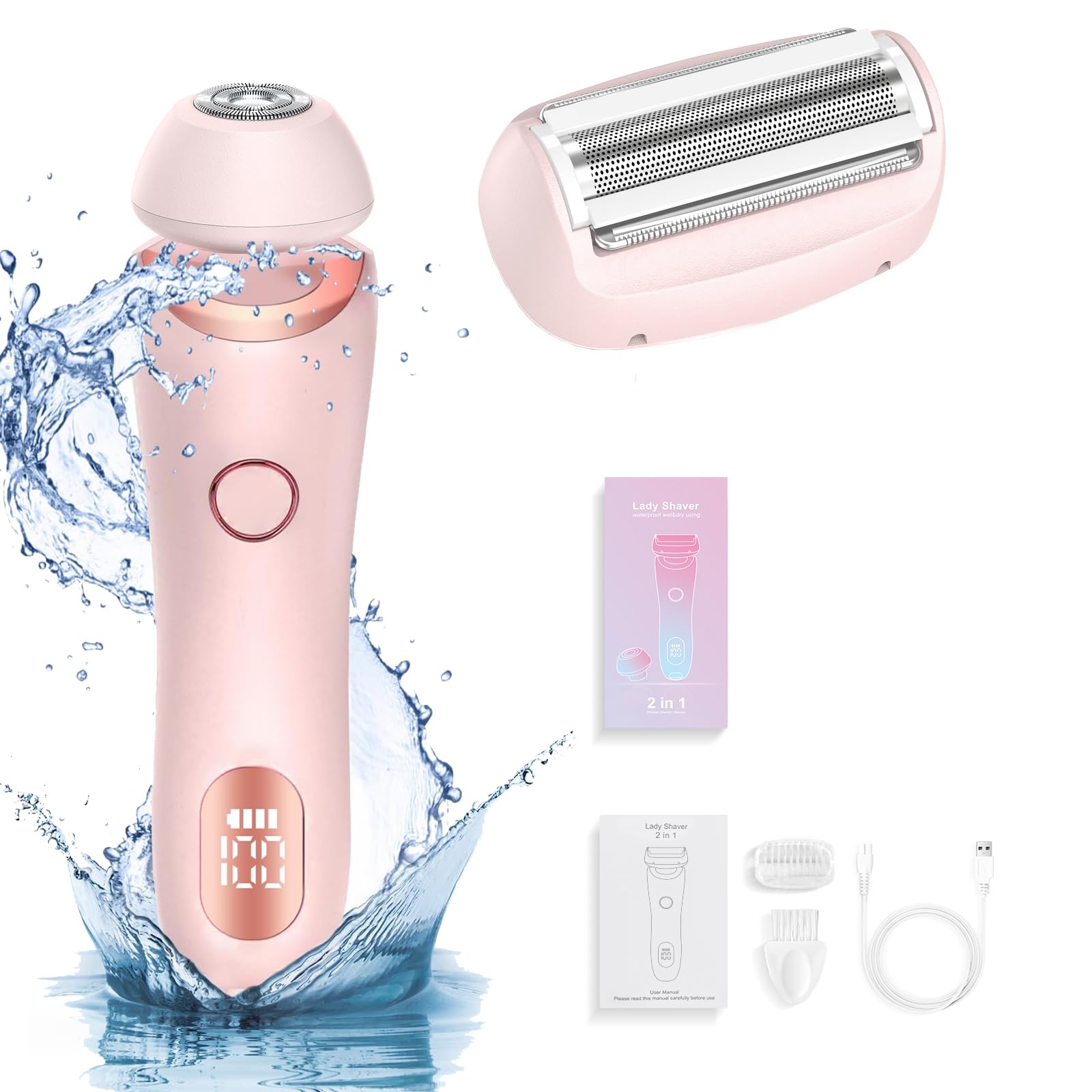 LBOYLOVE Electric Razors for Women w/Power display & 3mm Limit comb, 2-IN-1 Waterproof Rechargeable Electric Shaver for Women Private Area Face Leg Underarm Pubic Face Hairs Remover Bikini Trimmer