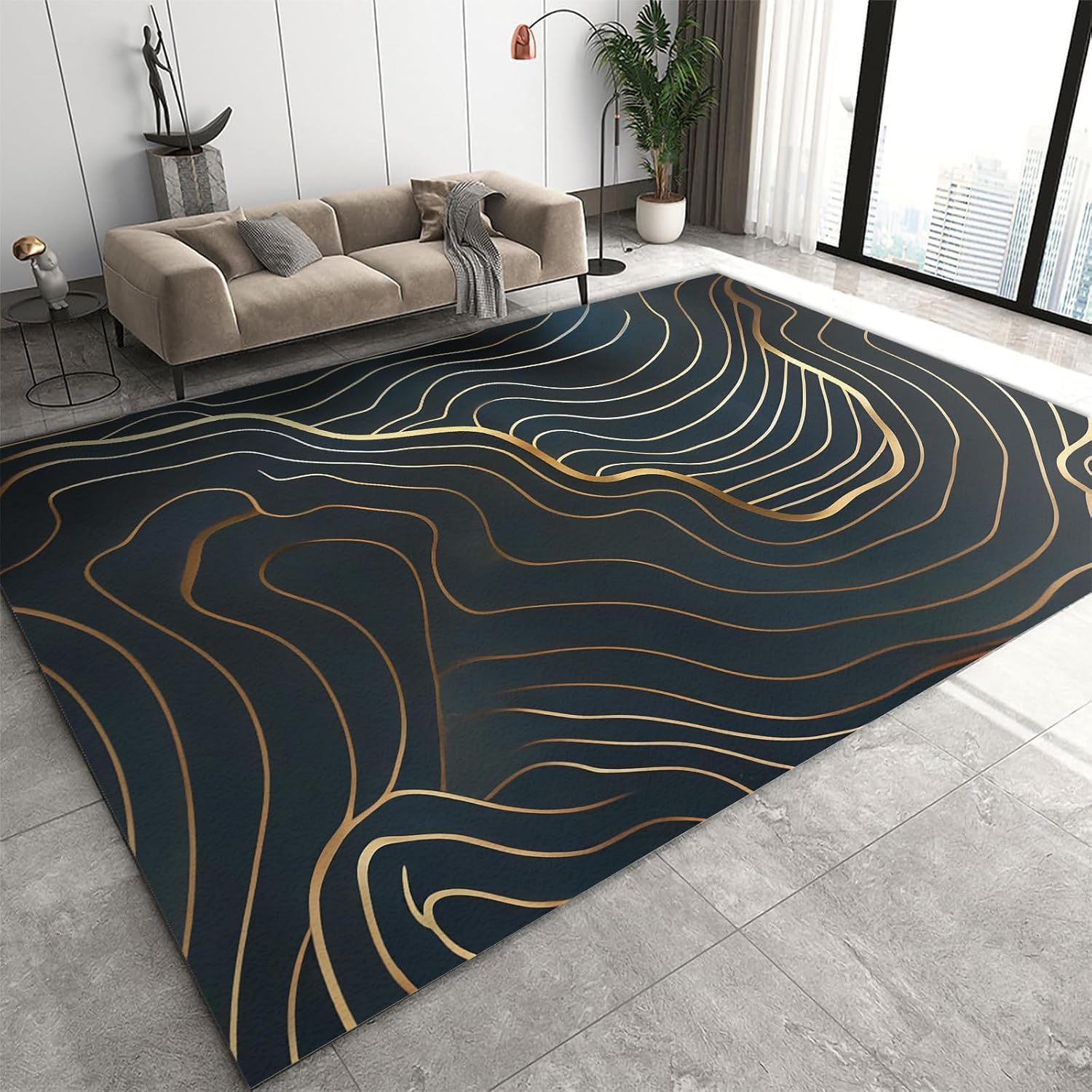Tapis canapé antidérapant motif granit or | Ne glisse plus, facile à laver