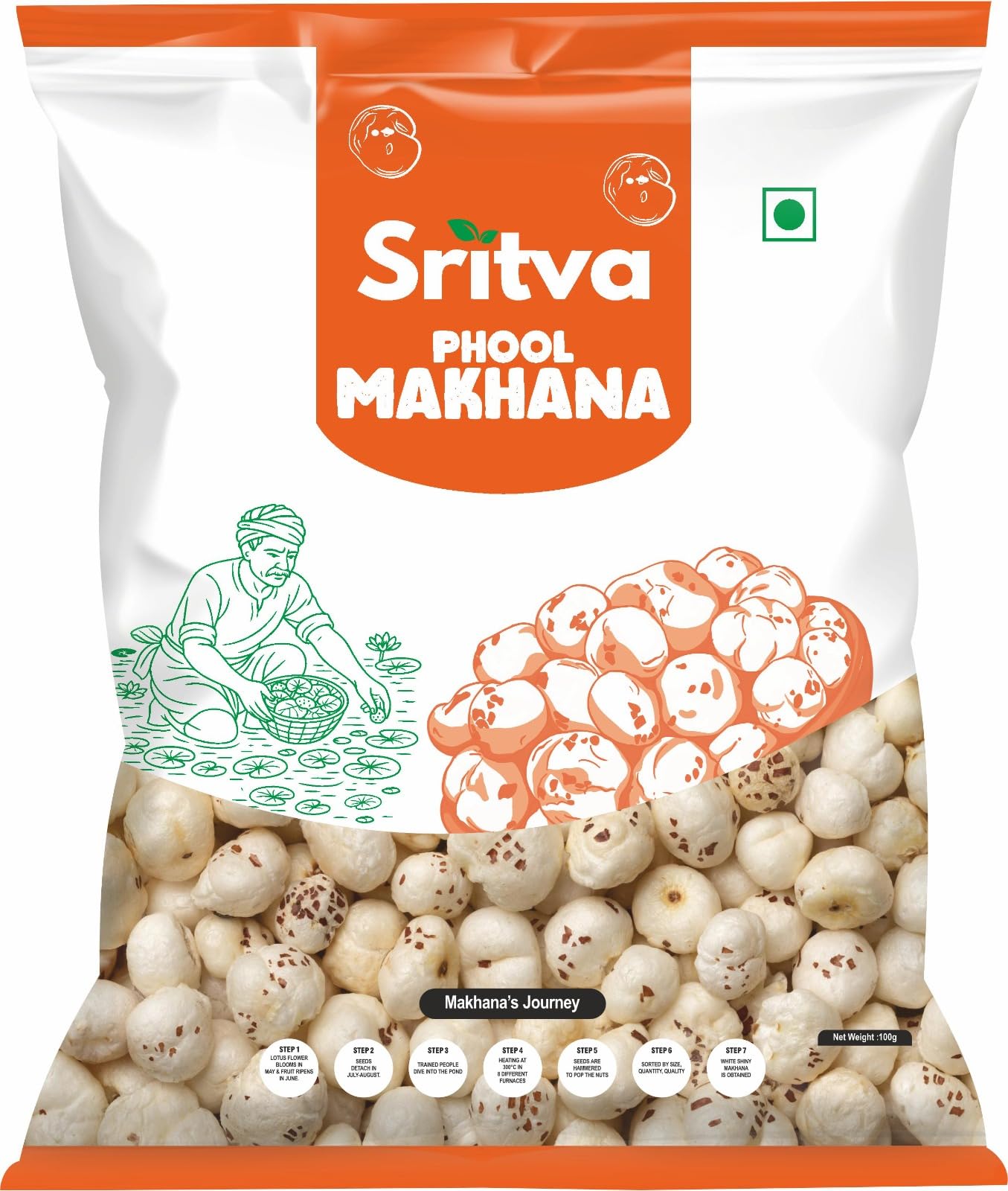 Sritva Premium Phool Makhana (fox nut)– Pure Lotus Seeds with Natural Crunch |Light, Crunchy Guilt-Free Snacking-100 g-image-14