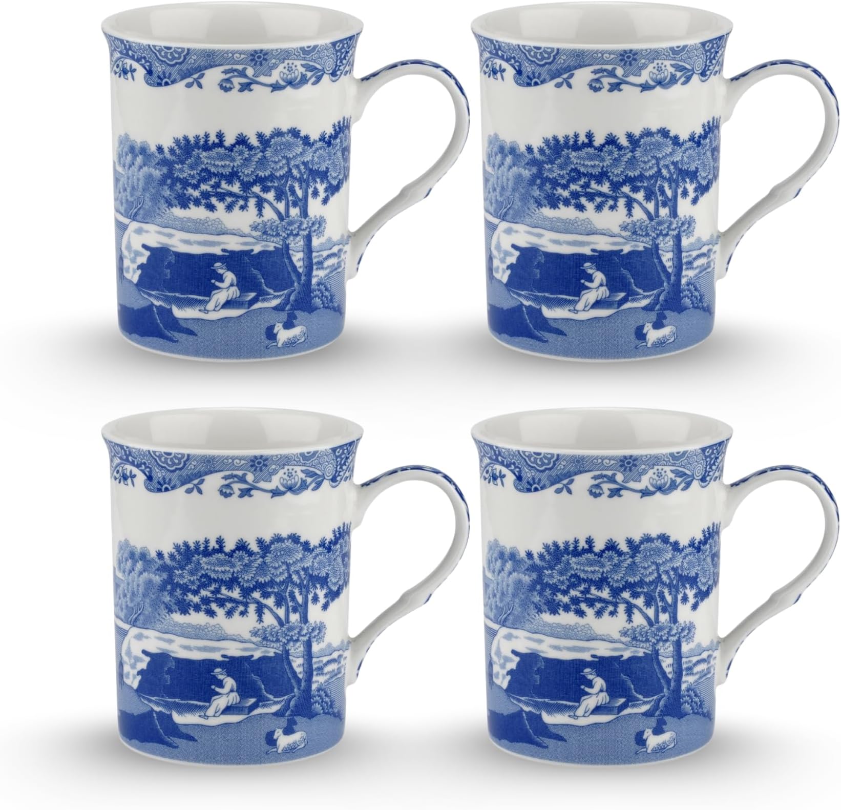 Spode Portmeirion Home & Gifts Set of 4 Mugs, Porcelain, Blue and White, 4 Count (Pack of 1)