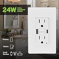 Vista 4 de Leviton Combinación GFCI de autoprueba SmartlockPro de 15 A con USB tipo A y tipo C en pared, cargador USB para teléfonos inteligentes y tabletas