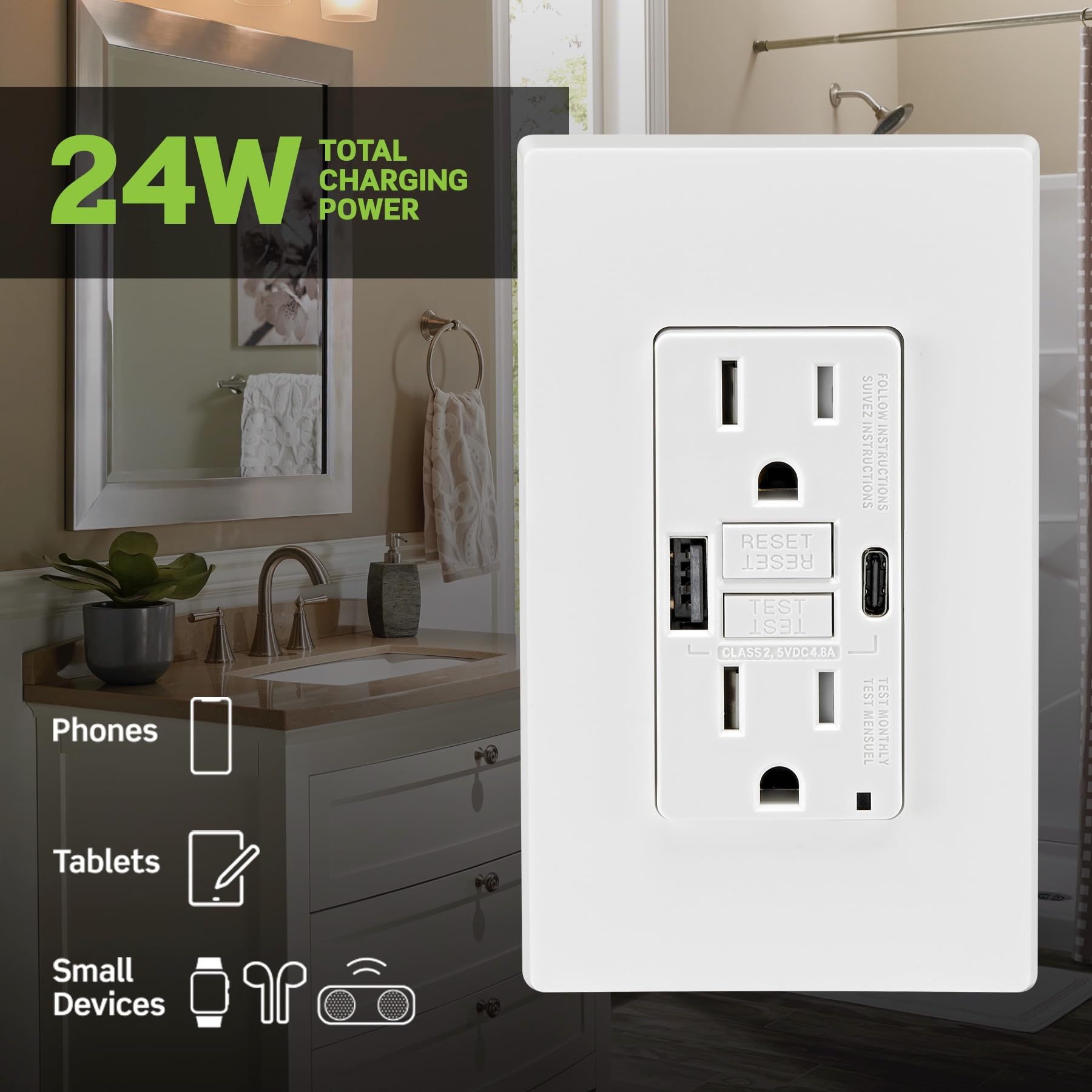 Leviton GFCI Outlet with USB - Tamper-Resistant -4