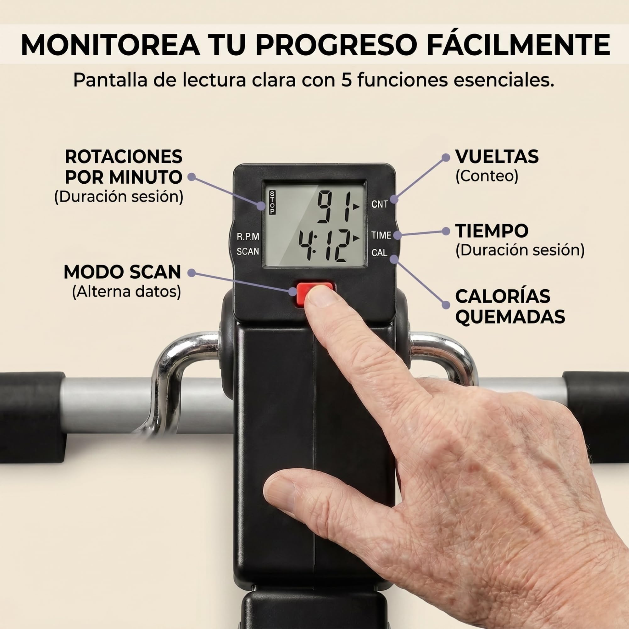 Pedali statici anziani con schermo LCD – Mini cyclette pieghevole che aiuta la circolazione, pedalatore con resistenza regolabile per ginnastica passiva ed esercizio domestico
