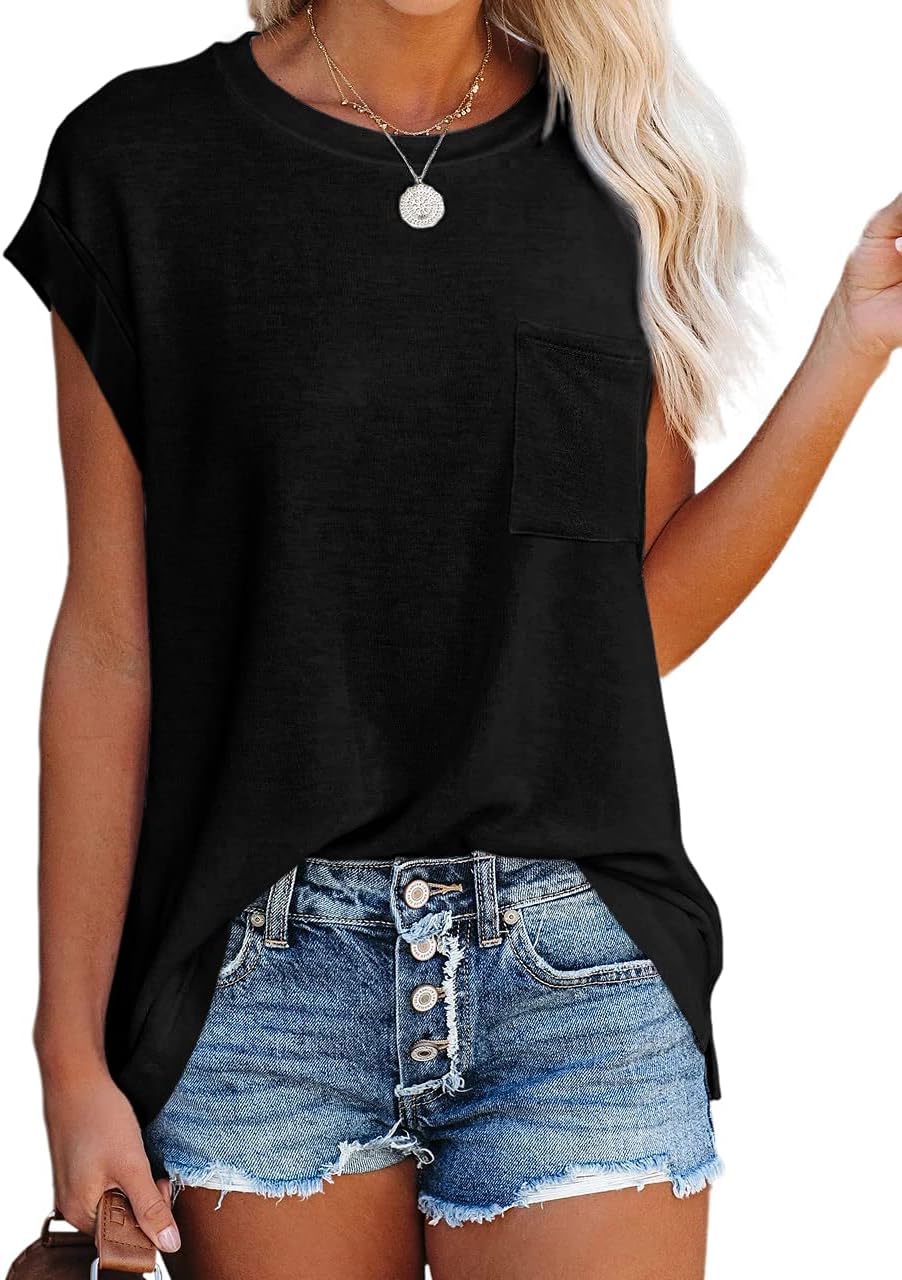 Women's Summer Casual Tops Cap Sleeve Oversized T Shirts Loose Fit Blouses