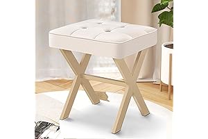 18 Inch Tall Foot Stool with Upholstered Cushion and X-Leg