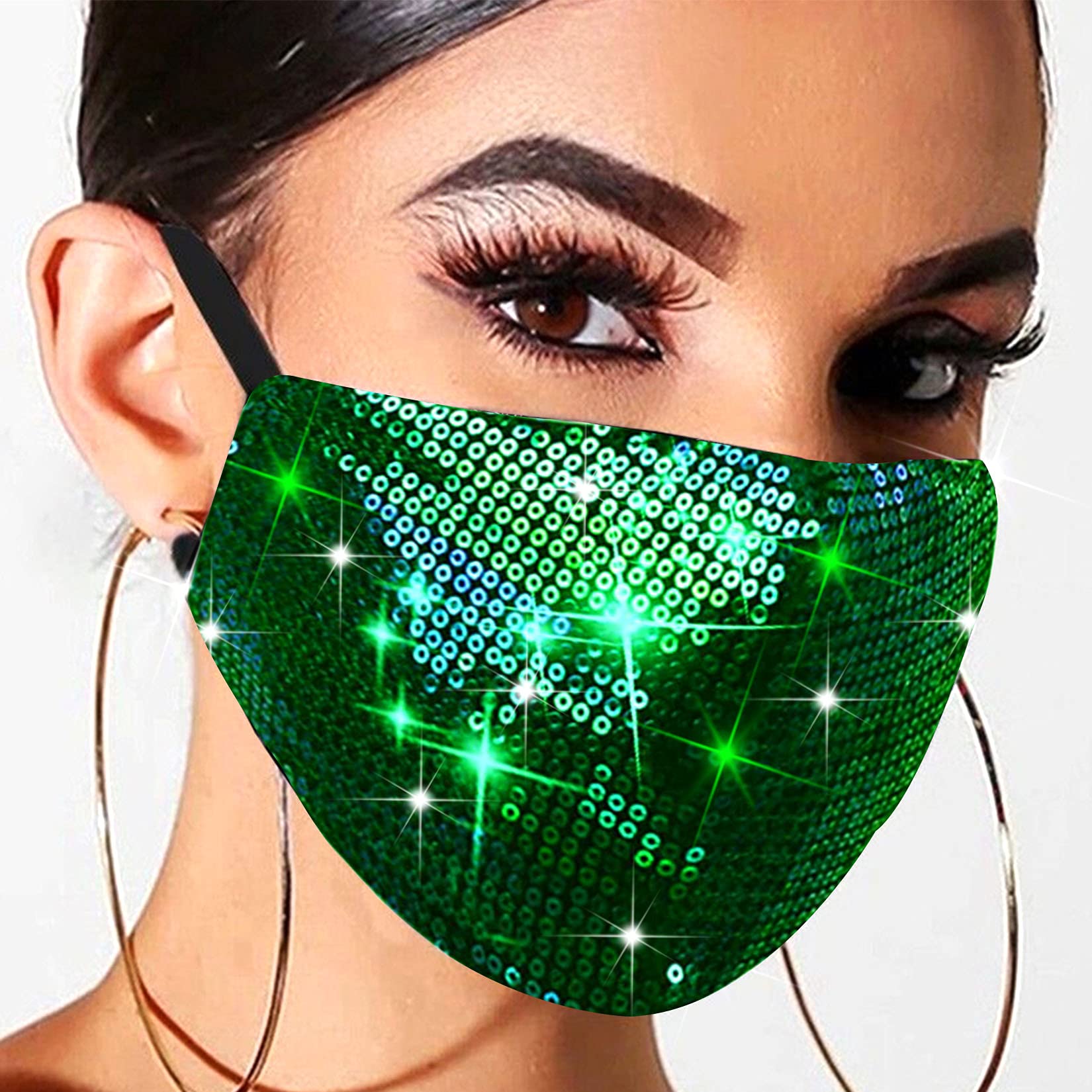NAISKA Glitter Green Sequins Face Masck for Women Fashion Bling Face Covering Sparkly Sequin Masquerade Cover Soft Facial Face Bandana