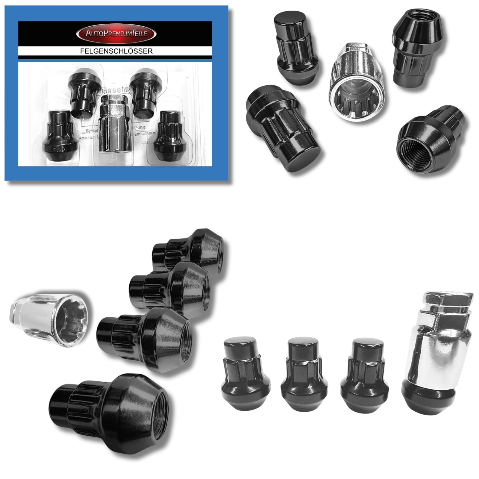 Felgenschloss M14x1,5 Kegelbund 60° kompatibel mit Hummer Jaguar Land Rover Lincoln 4x schwarze Felgenschlösser 5er-Set Felgensicherungen Radsicherungen Felgen-Diebstahlschutz Radschlösser Radmuttern