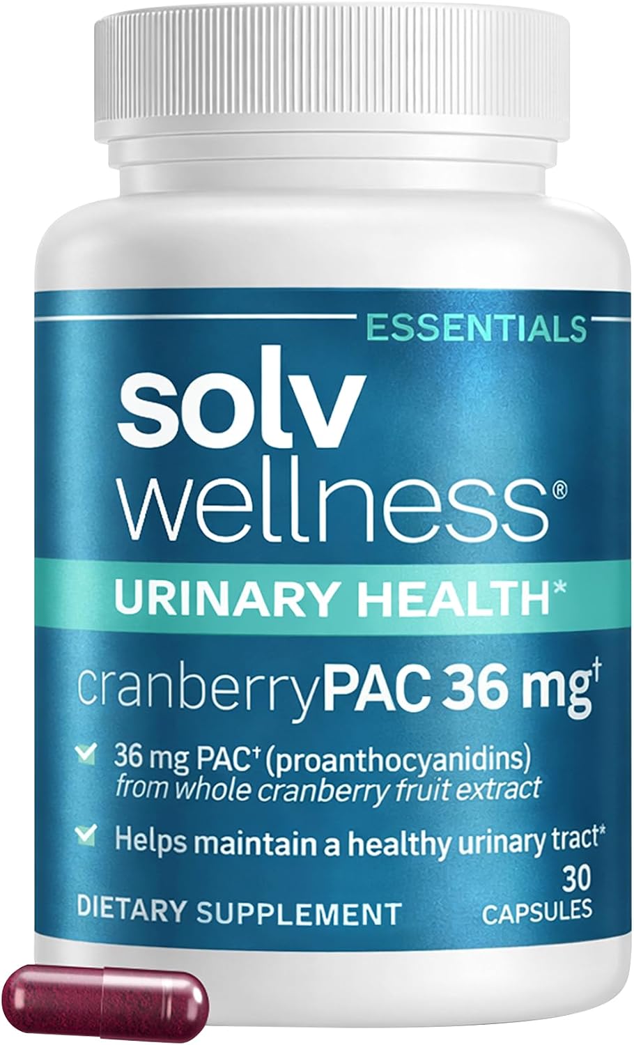 Solv Wellness Urinary Health 36 mg Cranberry PAC – Whole Cranberry Fruit Extract, Daily Urinary Tract Health Support, 90 Capsules
