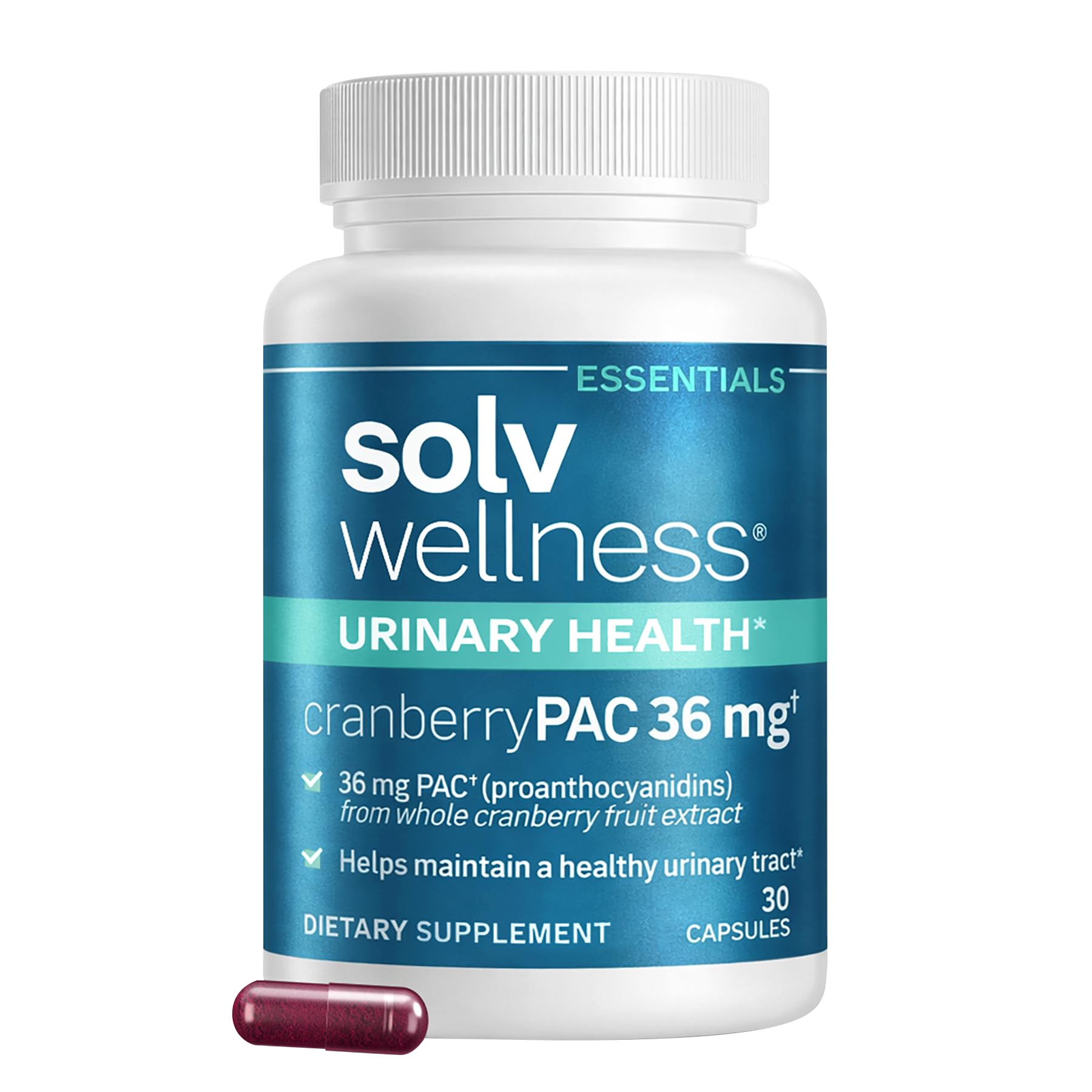 Solv Wellness Urinary Health Cranberry PAC Supplement, 36 mg, 30 Capsules 30 Count (Pack of 1)