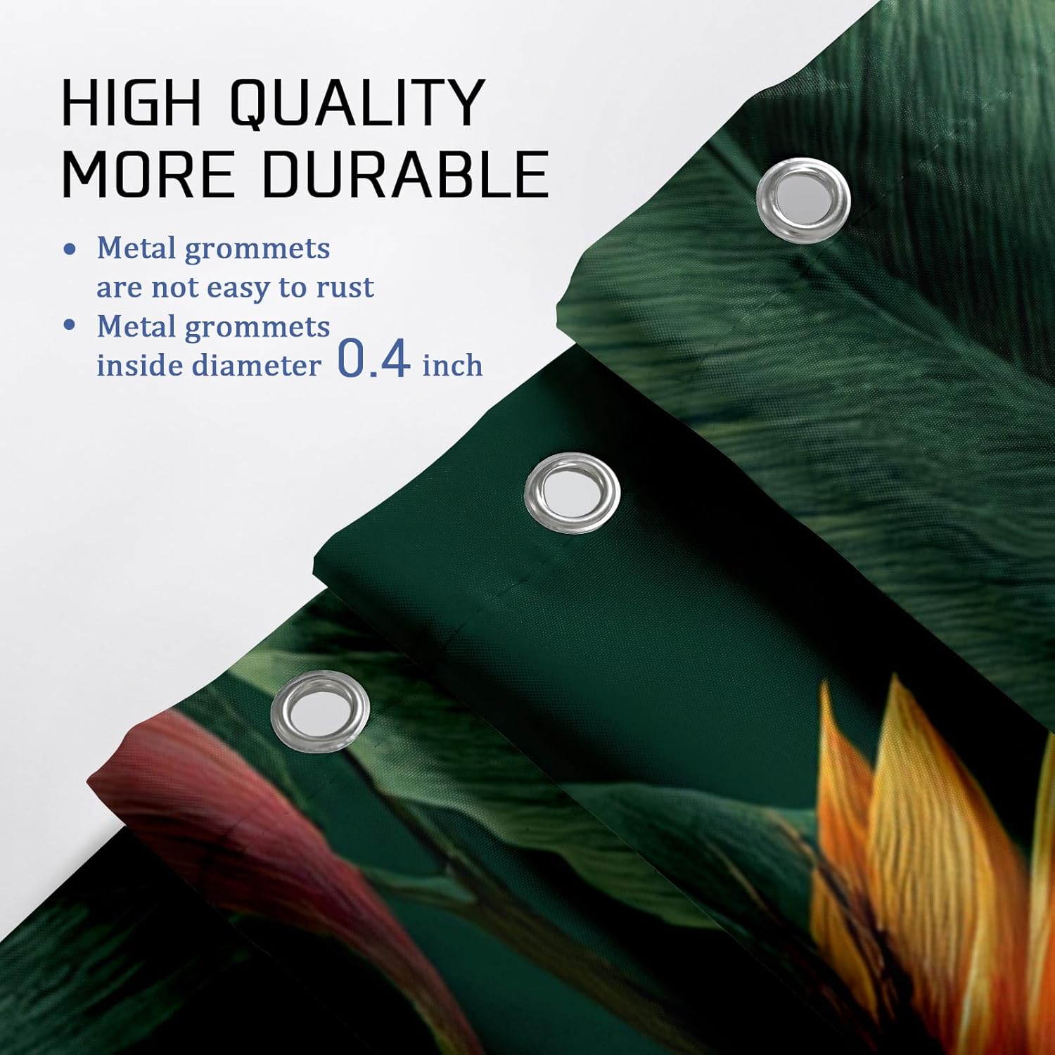 4Pcs Tropical Bird of Paradise Shower Curtain Set, Green Orange Floral Bath Mat Rugs Accessories for Bathroom Decor, Summer Modern Waterproof Fabric Shower Curtain Set with Hooks 72x72 Inch