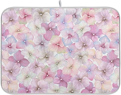 Inflorescence Hydrangea Randomly Arranged Drying Dish Mat Kitchen Accessories For Countertop Dish Drainer Mat Tapete Para Cocina 16'' x 18''