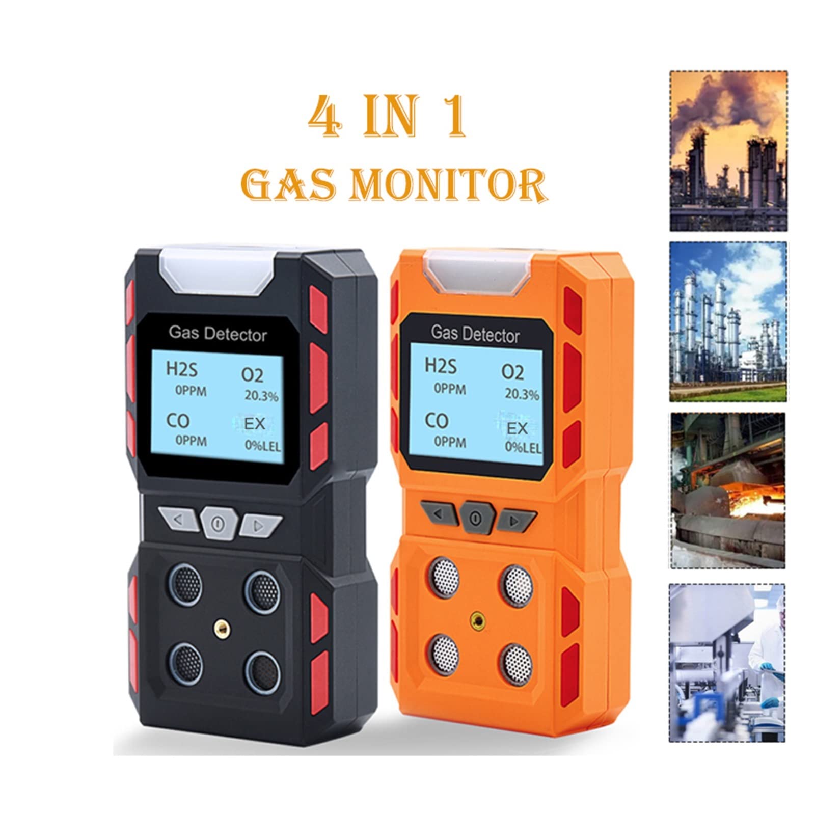 Rilevatore Gas, Analizzatore multigas industriale autonomo H2S CO O2 EX Rilevatore di gas combustibile Monossido di carbonio Sensore di sicurezza antincendio Promemoria vocale per Lavoro, Casa(B Gas D