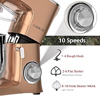 COOKLEE Elektromos Robotgép 3-in-1 Konyhai Mixer 8L 1500W 10 Fokozat Dagasztó Habverő Champagne Színű 5