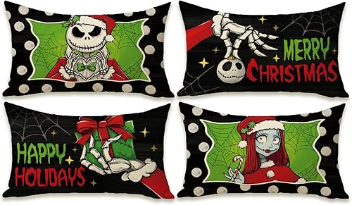 Miniatura 8 de Fahrendom Merry Christmas Believe - Juego de 4 fundas de almohada decorativas de 18 x 18 pulgadas, regalo de Navidad, color negro y verde, funda de
