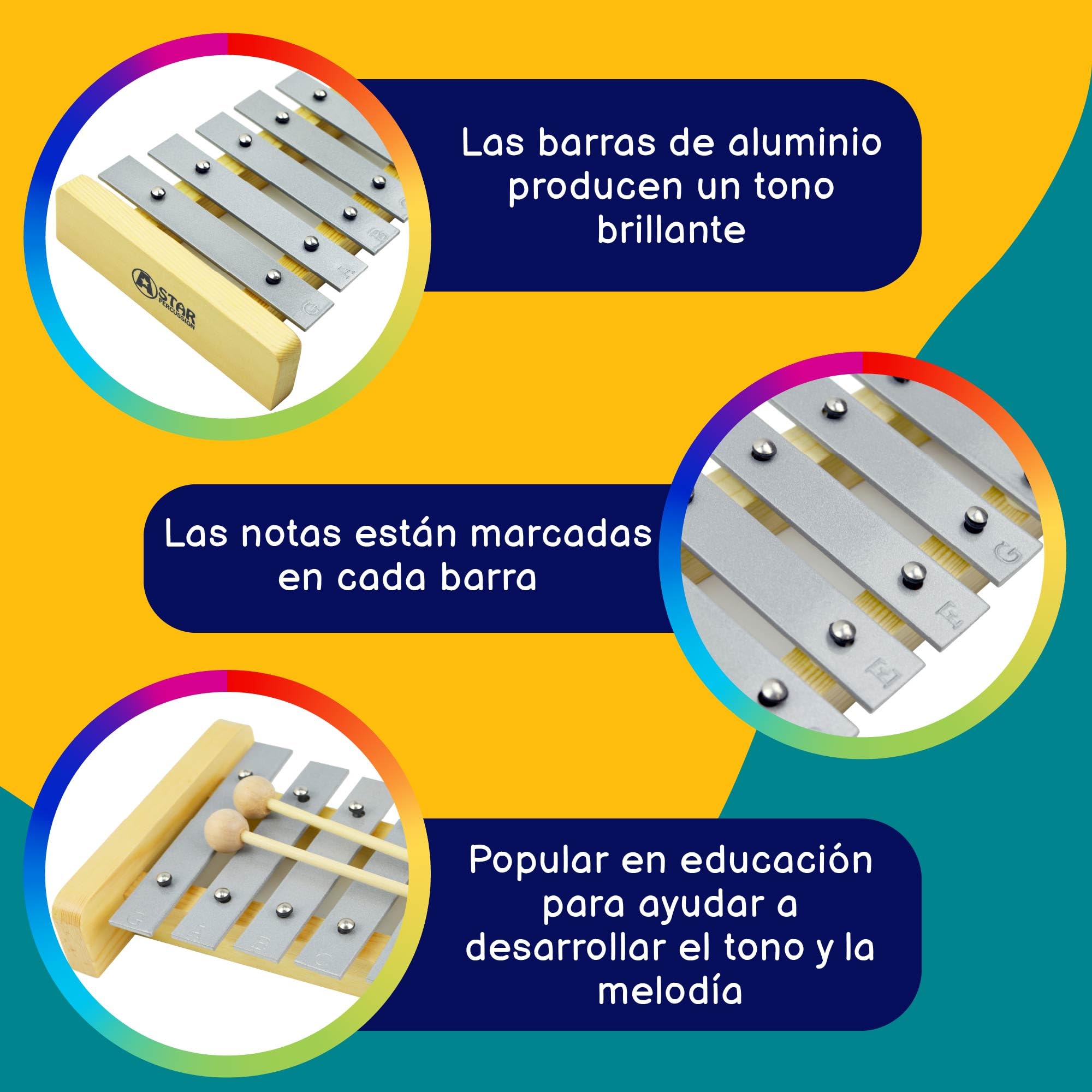 A-Star Xilófono soprano Glockenspiel de 13 notas con llaves plateadas y dos batidores de madera - Diatónico 2 octavas G5 a E6