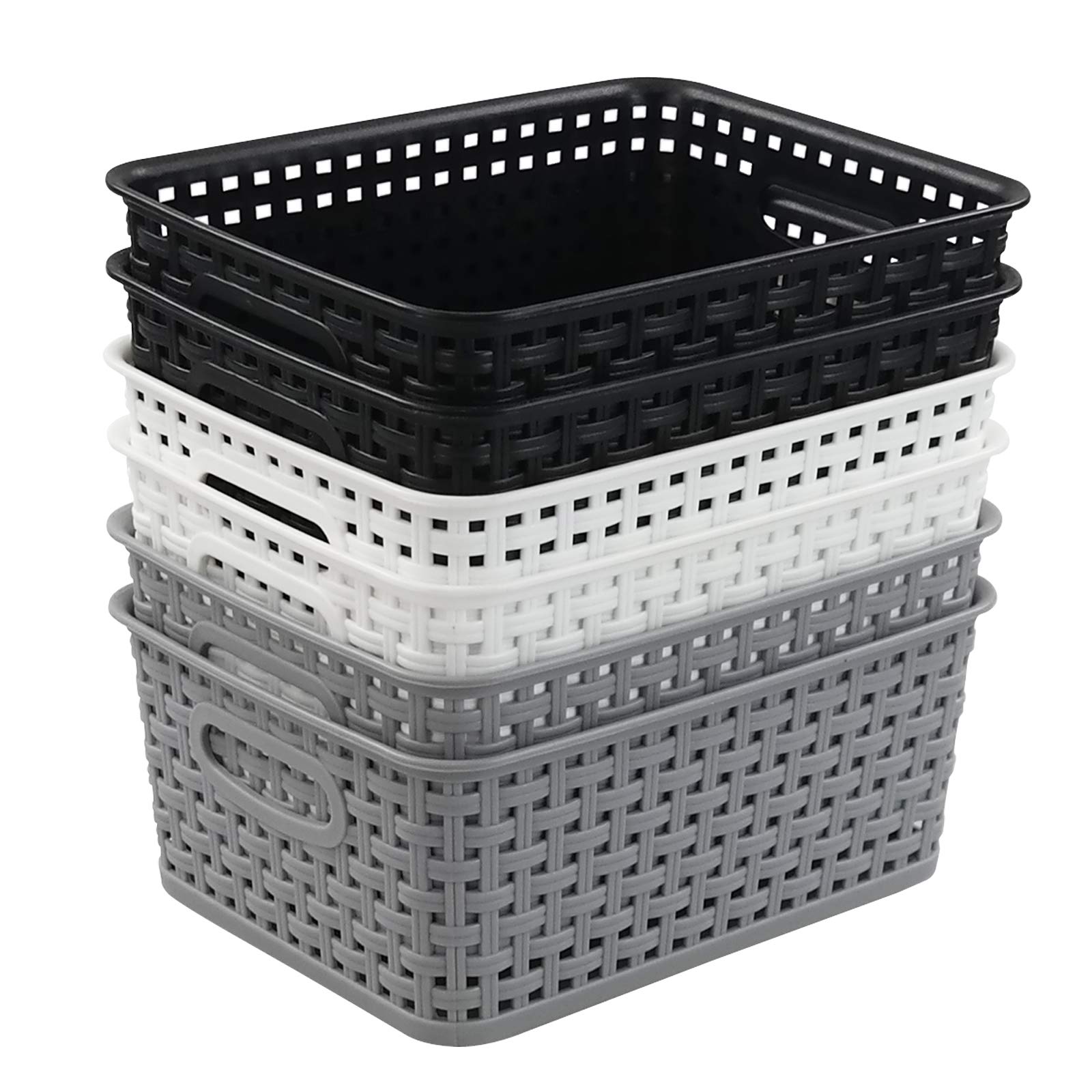 Uumitty 6-Pack Plastic Woven Storage Basket, Small Kitchen Organizing Bins Set