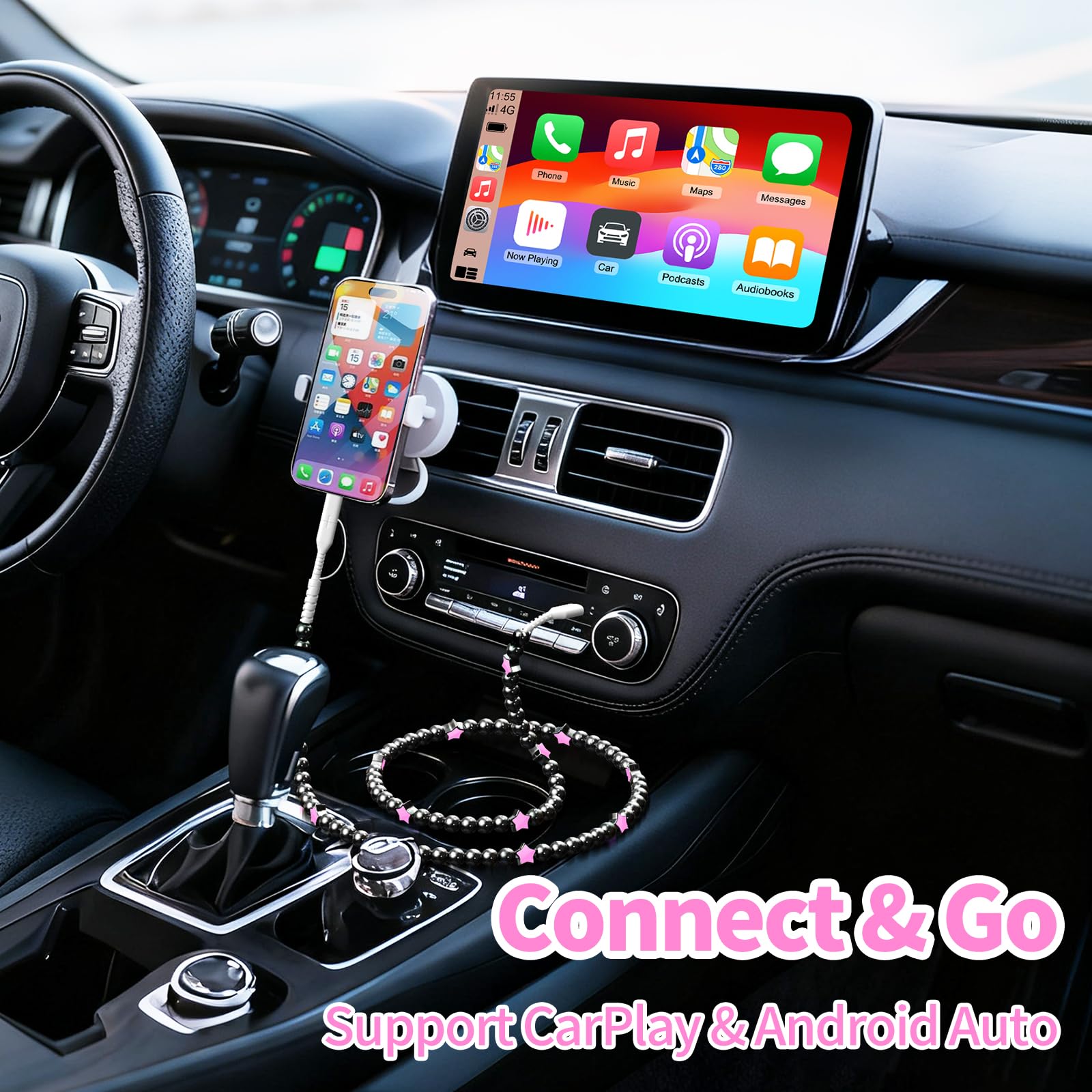 VOFUOE USB C Kabel für iPhone 17 Ladekabel USB A auf Typ C Kabel 2 in 1 Multi Ladekabel Star Beaded Charger Cable 3.3FT Fast Charging for iPhone 16/15, Galaxy S24/S25 Ultra-Black & Pink