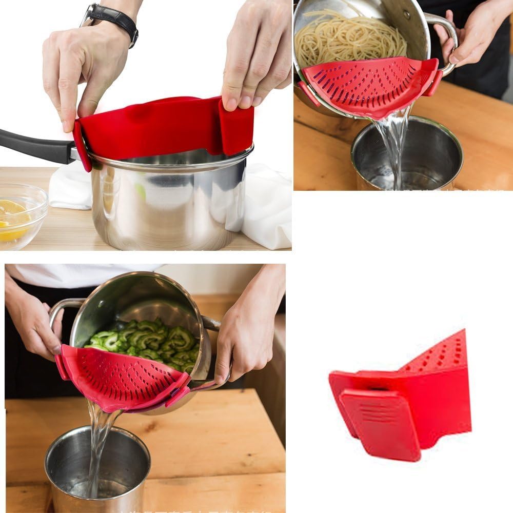 Silicone Snap Strainer，AICMEI 2 packs Clip-on kitchen food strainer for spaghetti, pasta, ground beef grease and more， universal most Pots, Pans & Bowls（ GREEN）