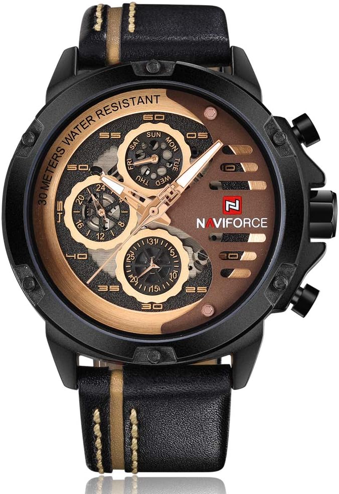 NAVIFORCE Men's Sport Military Watches Waterproof Analog Quartz Watch Date Multifunction Leather Army Wristwatch