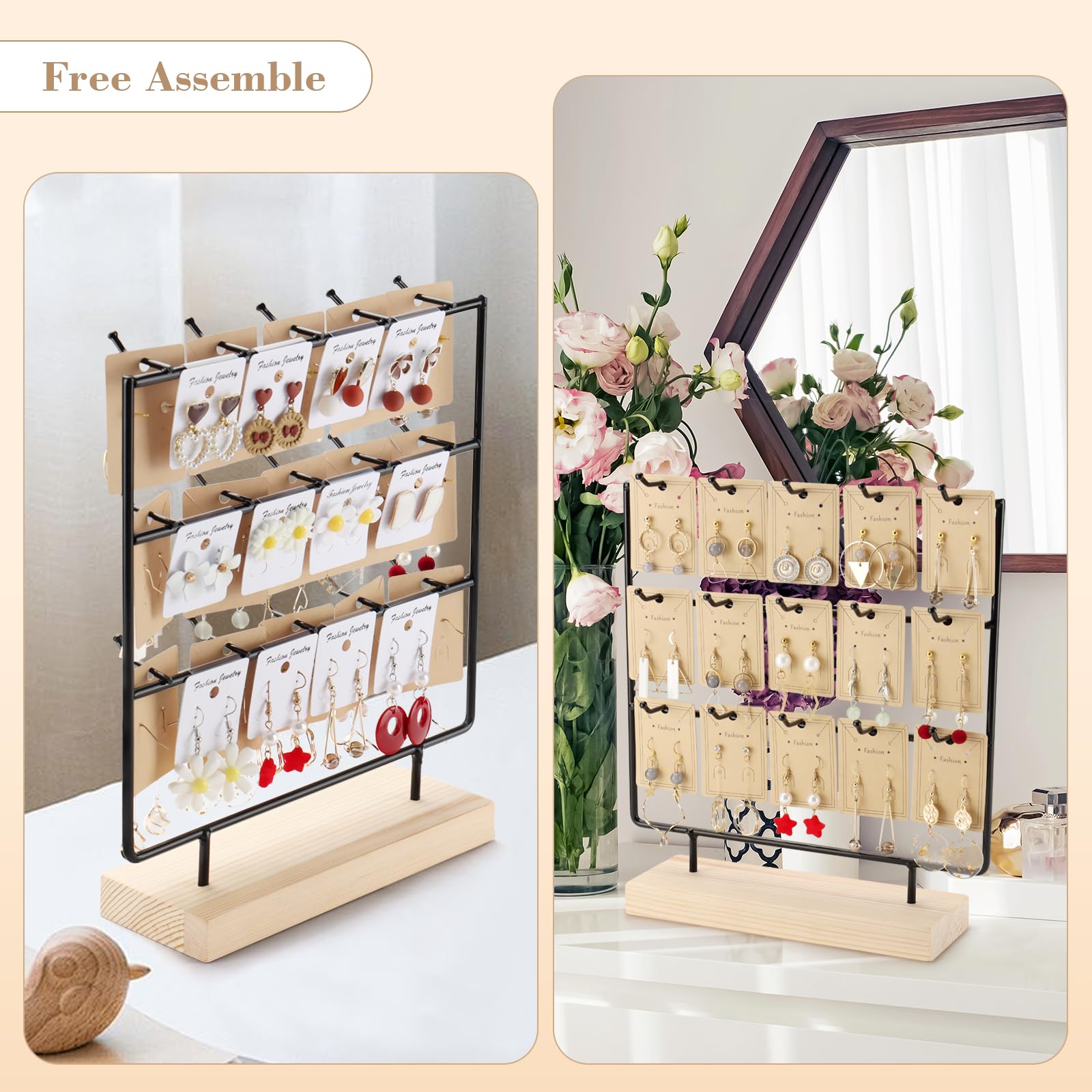BELLE VOUS Espositore Gioielli Porta Orecchini - L12,8 x L13 x A24,5 cm - Organizer Gioielli Portagioie Donna in Acrilico con Cassetti Velluto per Bracciali ed Anelli - Porta Collane Da Tavolo
