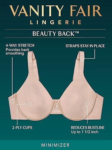 Vanity Fair Women's Beauty Back Smoothing Minimizer Bra, Minimizes Bust Line up to 1.5", Non Padded Cups up to H, Indigo Moon, 38C 4