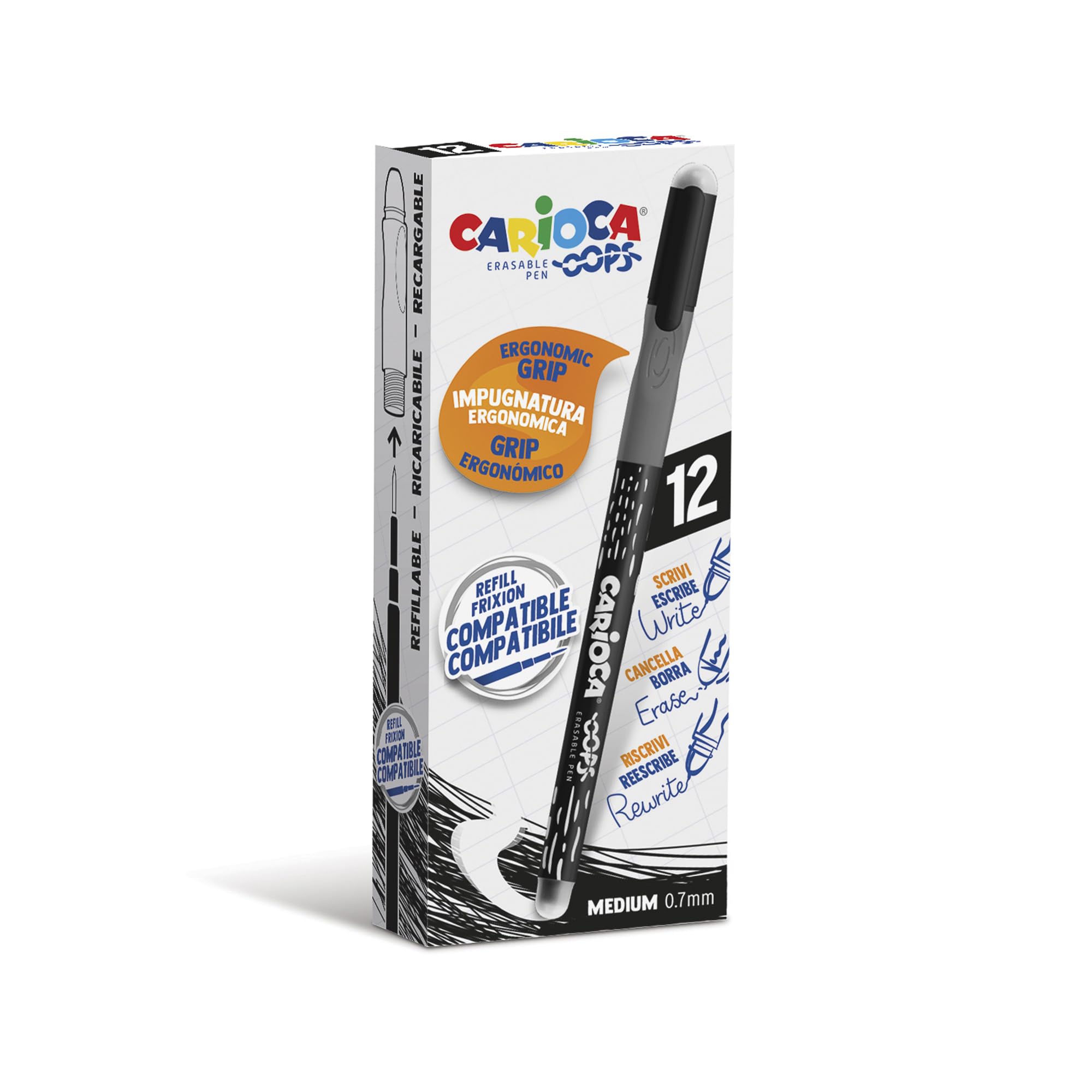 – Oops Erasable Pens Black Colors, 12 Pieces in a Pack