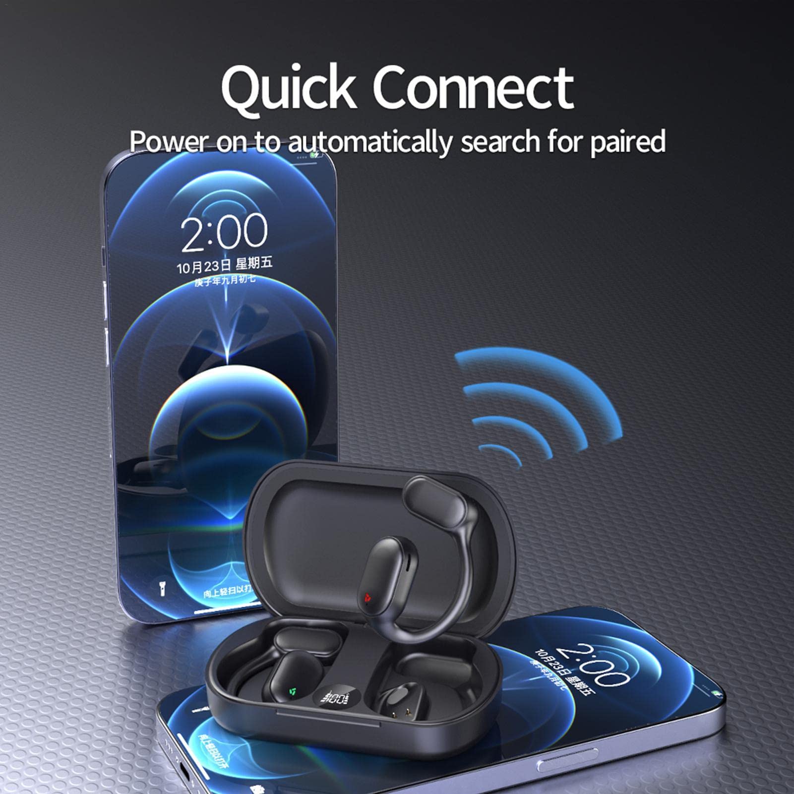 Auricolare senza fili con orecchio aperto, riduzione del rumore ENC, auricolare wireless con microfono, comodo da indossare per sport e lavoro, vivavoce per allenamenti e corsa