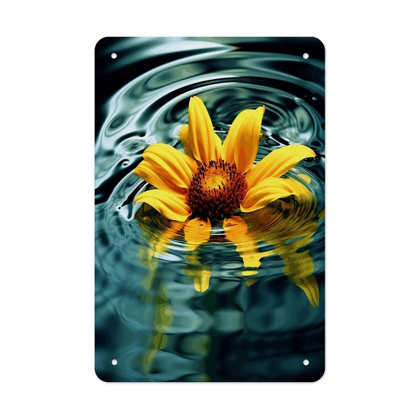 Sunflower in Water Metal Tin Sign Wall Decor Funny Retro Sign Weatherproof Metal Wall Art for Indoor Or Outdoor Retro Tin Signs for Kitchen Office Home Bar Decor 11.8 X 7.9 Inch