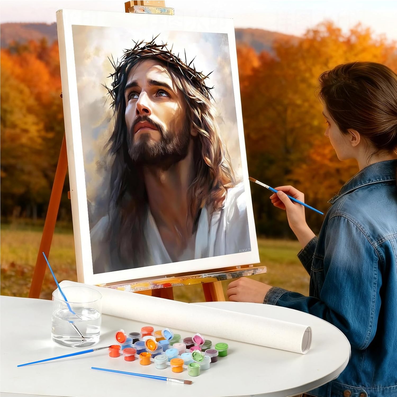AUKVLZS Jesus Portrait Paint by Numbers Kit for Adults, 16"x20" Canvas Painting Kit for Beginners, Modern Aesthetic DIY Paint by Number on Canvas for Home Wall Decor