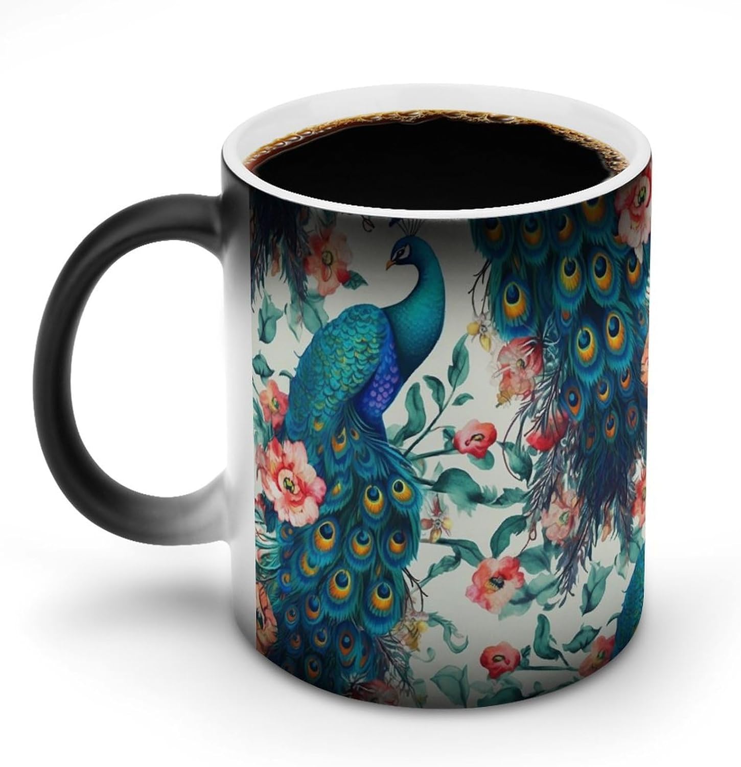 Color Changing Mug Beautiful Peacock Flowers Printed Ceramic Coffee Mug Heat Changing Sensitive Mug Magic Heat Changing Coffee Mug Novelty Coffee Mugs