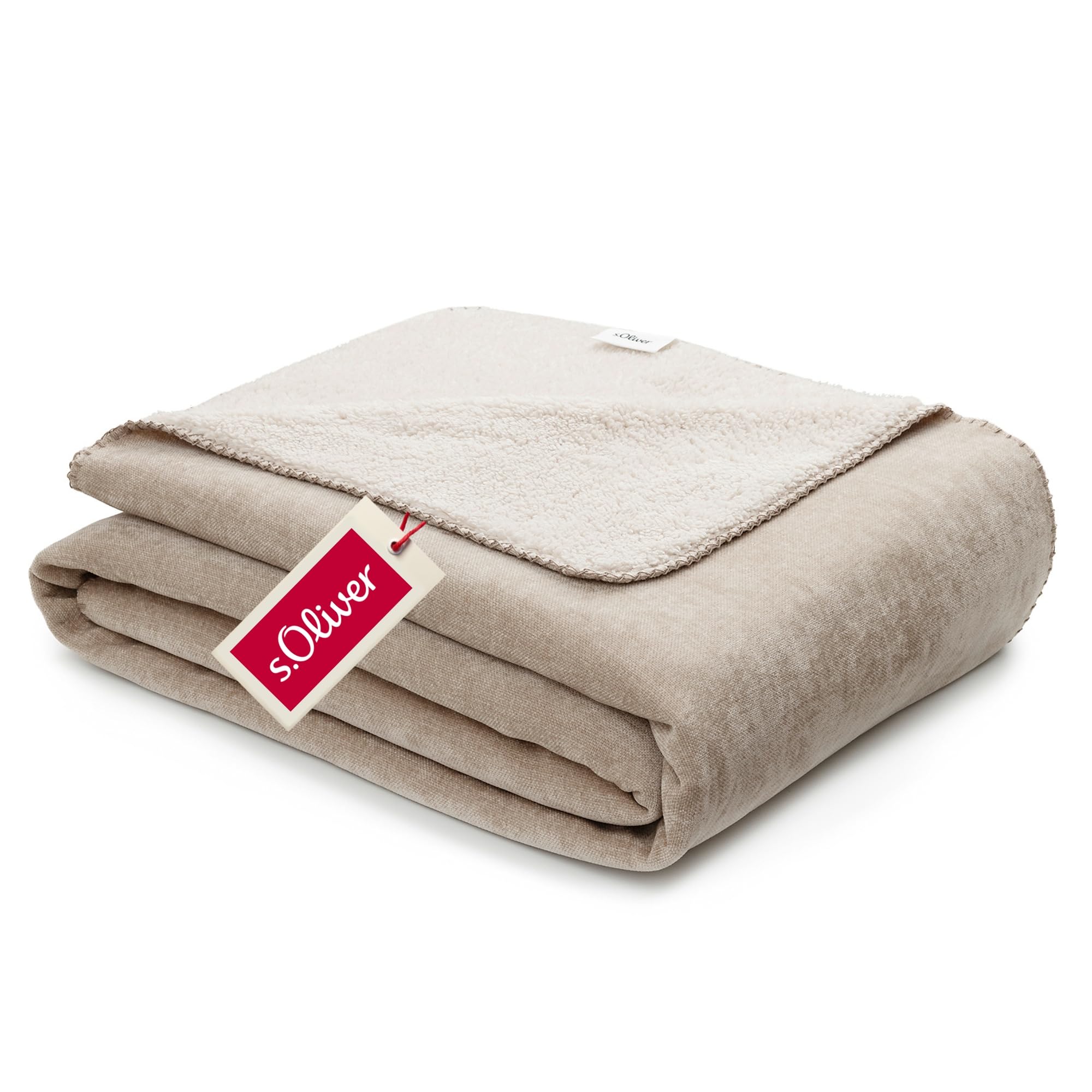 s.Oliver Lounge Decke 150x200 - Polyesterflausch kuschelig, warm & waschbar, Kuscheldecke beige