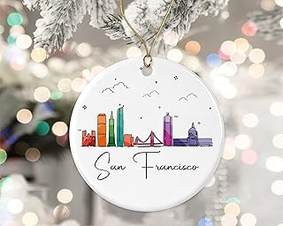 San Francisco City Ornament, San Francisco City Christmas Ornament, Landmarks Xmas Ornament, Colorful City Skyline Graphic, New City Gifts for Christmas Printed on Both Sides