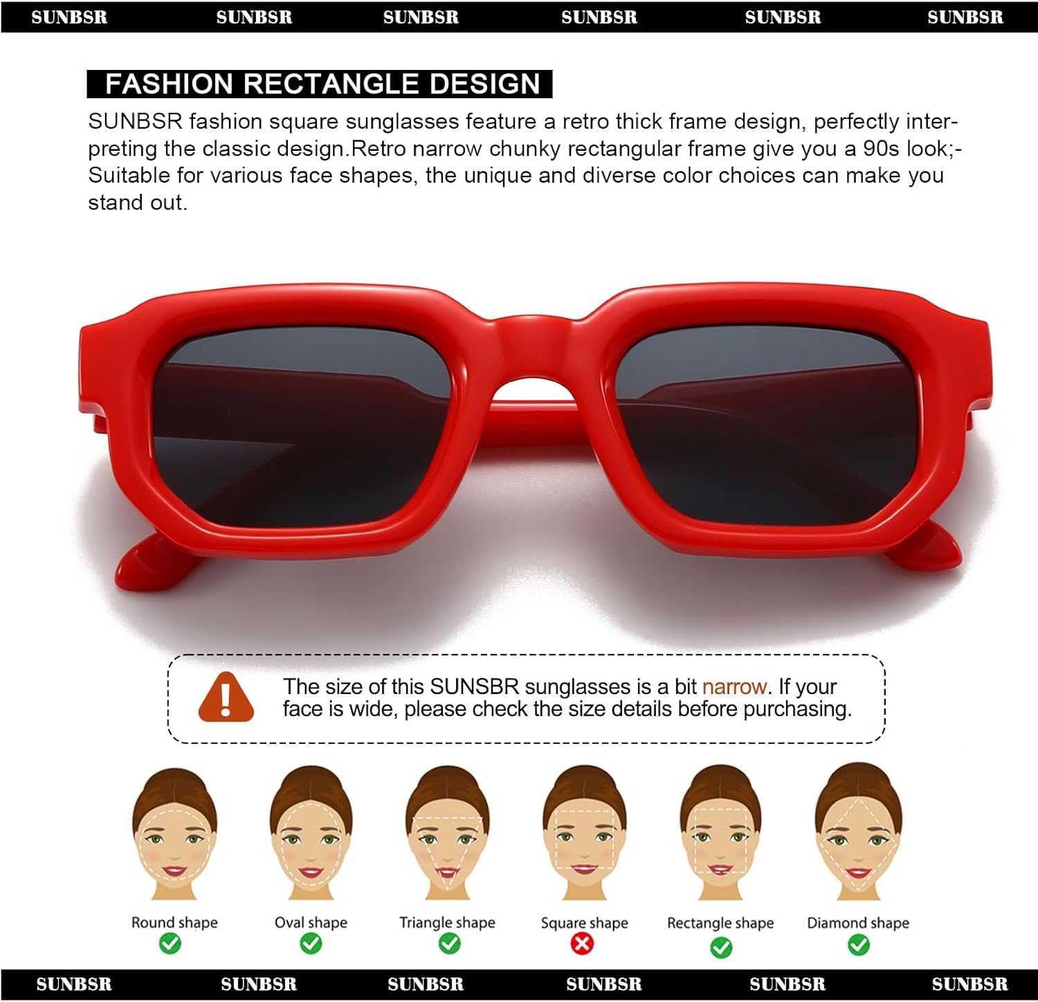 Retro Rectangle Sunglasses for Men Women Trendy Small Square Thick Frame Sun Glasses 90s Vintage Shades - Image 4