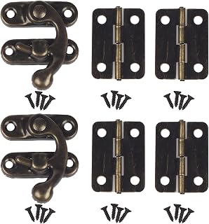 Small Antique Bronze Jewelry Box Hardware Kit, 2 Sets Right Latch Hook Hasp with 4 Hinges & Screws for Wood Chest, Gift Box, Cabinet, Craft Project