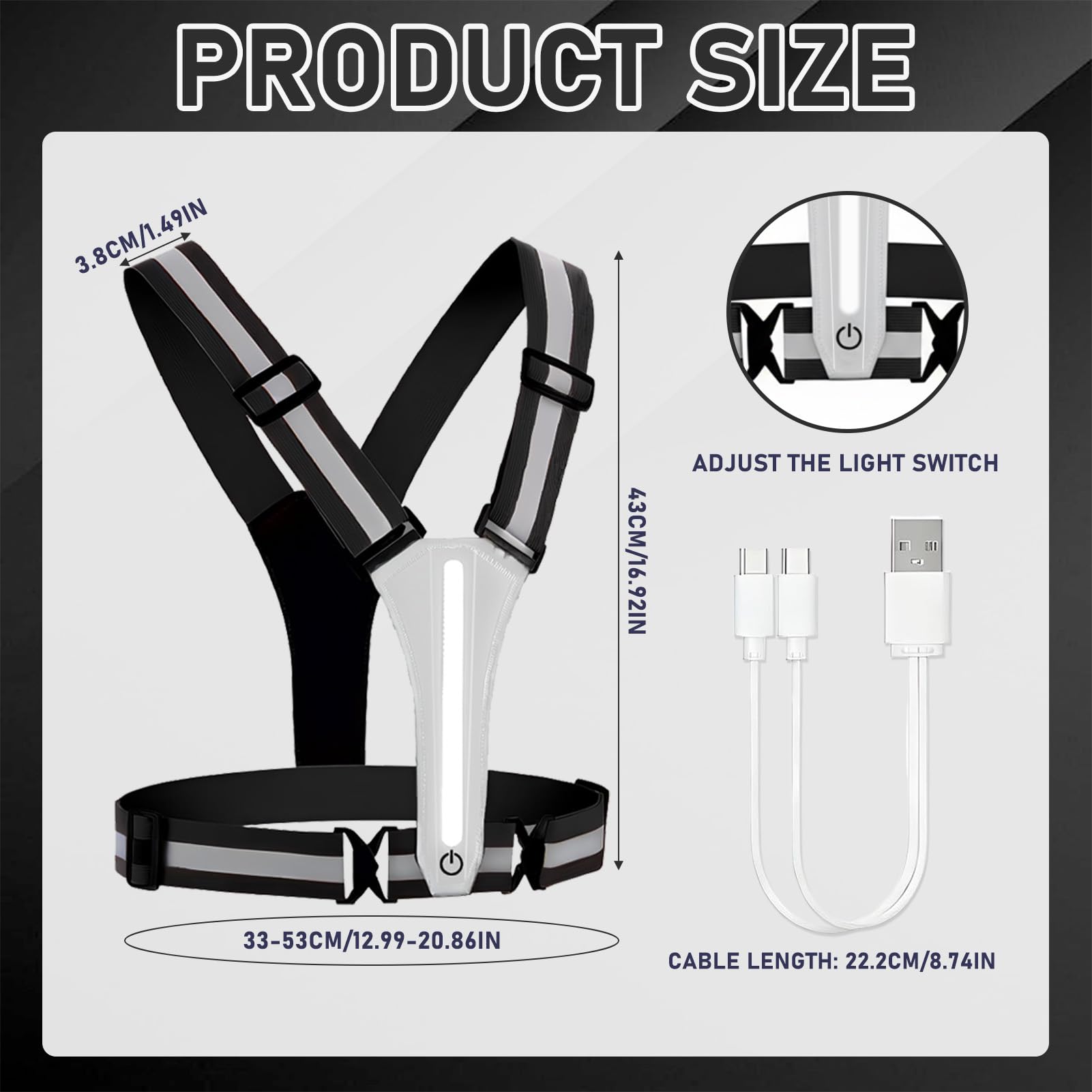 TaimeiMao Gilet Riflettente Riflettente a LED, Regolabile Gilet Riflettente di Sicurezza a LED Ricaricabile Tramite USB