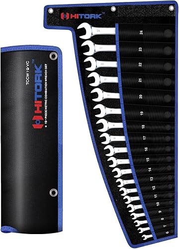 Miniatura 11 de HITORK Juego de 32 llaves SAE y métricas 20 estándar y 12 llaves combinadas cortas Cr-V de acero con acabado de espejo de 12 puntas, desfase de 15°