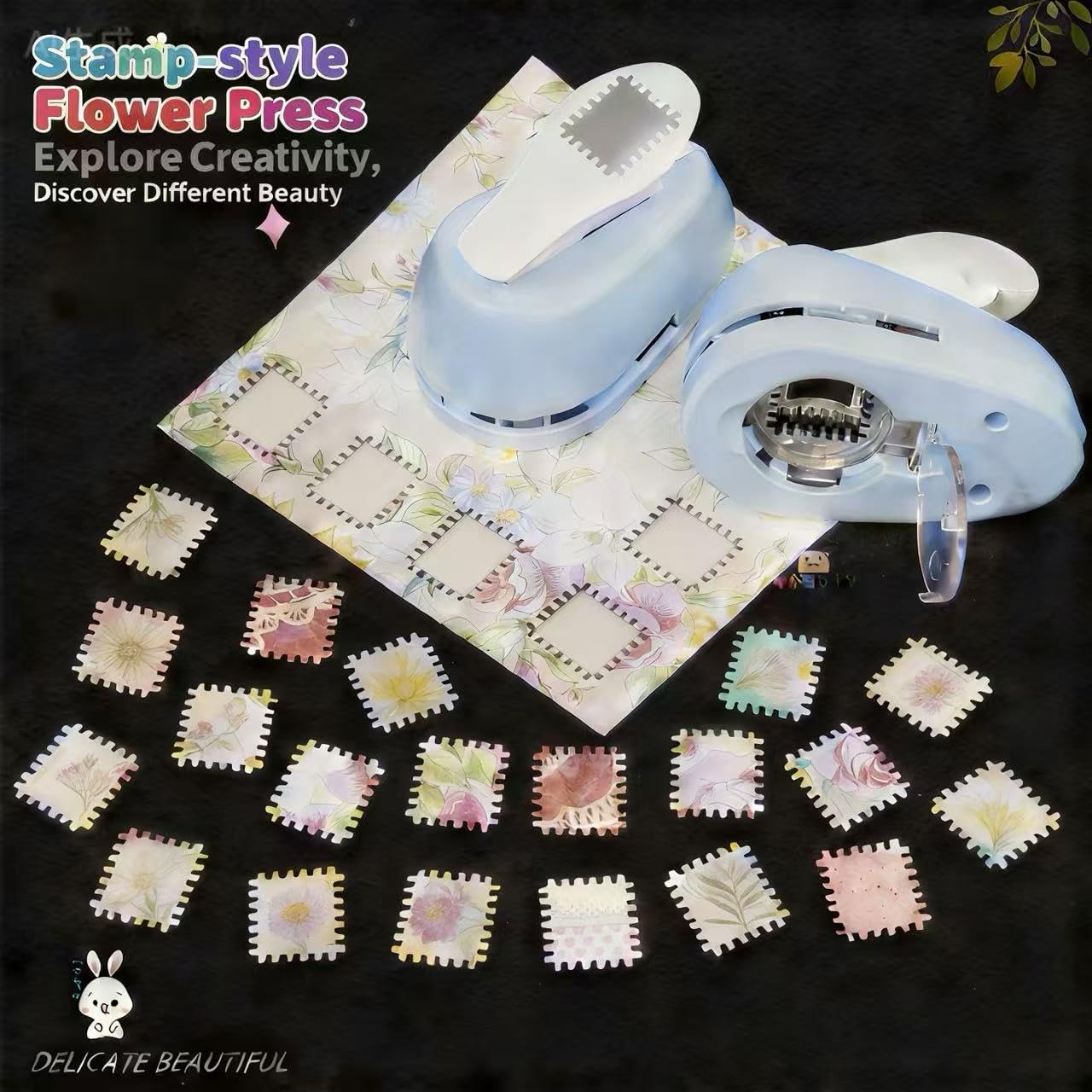 Stamp Puncher Large Rectangular Postage Stamp Punch |Stamp Hole Puncher| Lever Action Paper Punches for Crafting Scrapbooking DIY Card Making Arts Crafts Supplies with 24-Pack Patterned Cardstock