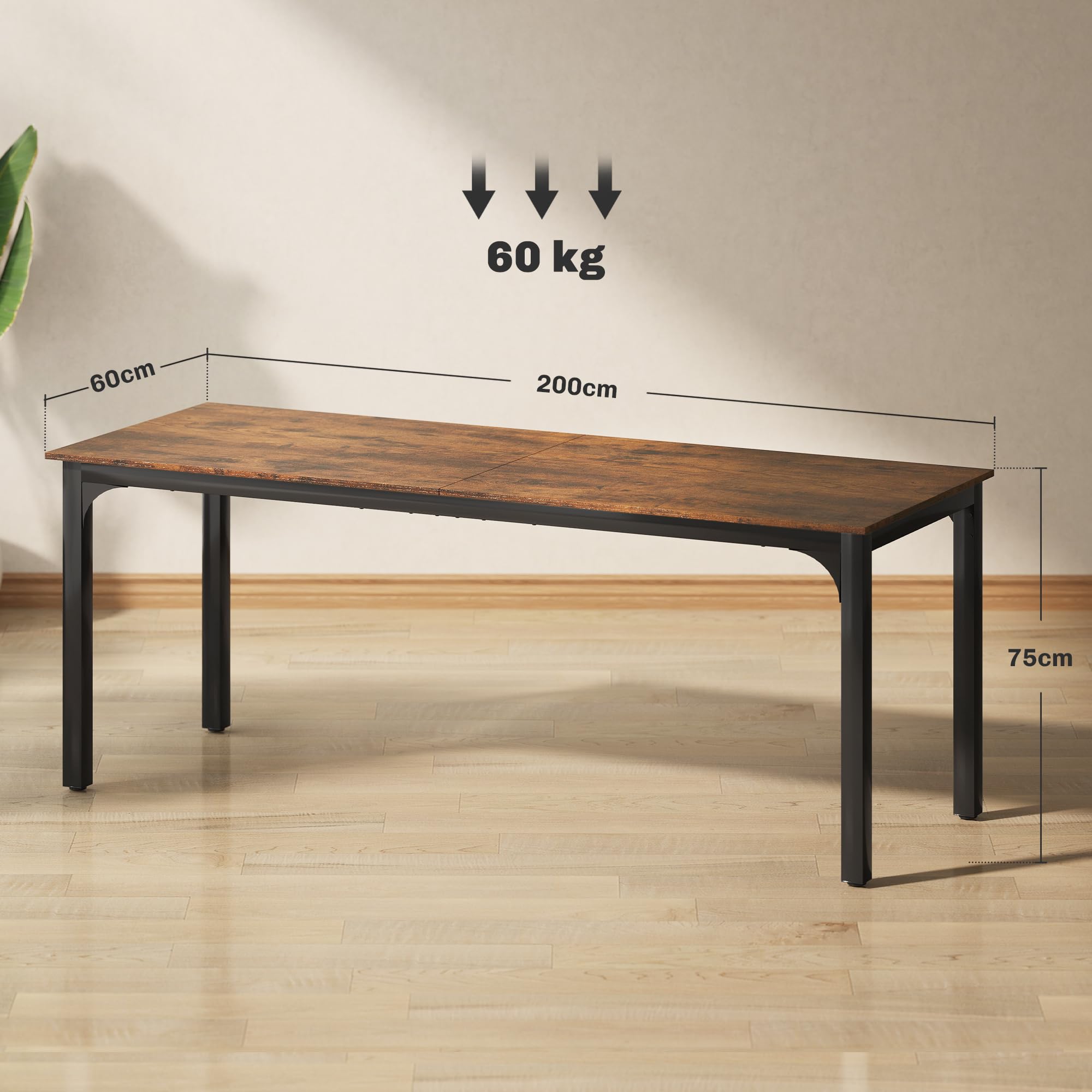 HOMCOM Schreibtisch mit Industrie-Design 200 x 60 x 75 cm Rustikal Braun