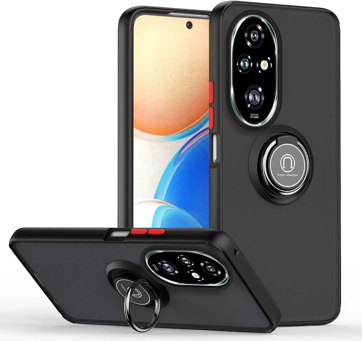 YIMICO Case for Honor 200 Pro Metal Ring Holder Grip Kickstand Car Magnetic Mount Shockproof Matte Hard Back Bumper Cover (Black, 2024 Model)