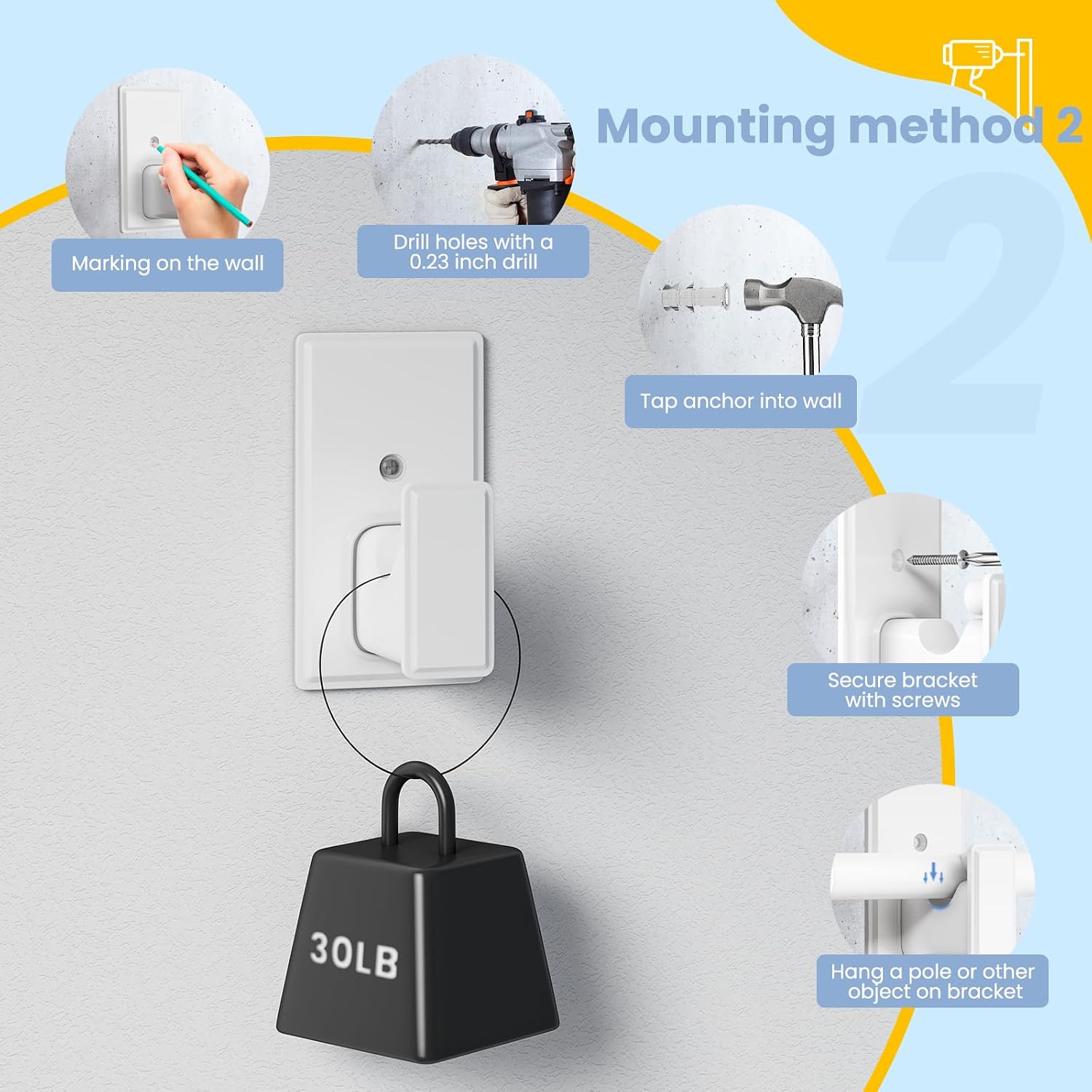 TKZTKZ No Drill Curtain Rod Brackets:Self Adhesive Curtain Rod Holders for Rod 5/8" No Screw,Heavy Duty Easy Curtain Rod Bracket No Drilling,No Damage Wall Renter Friendly Curtain Rod Hooks White,2PCS