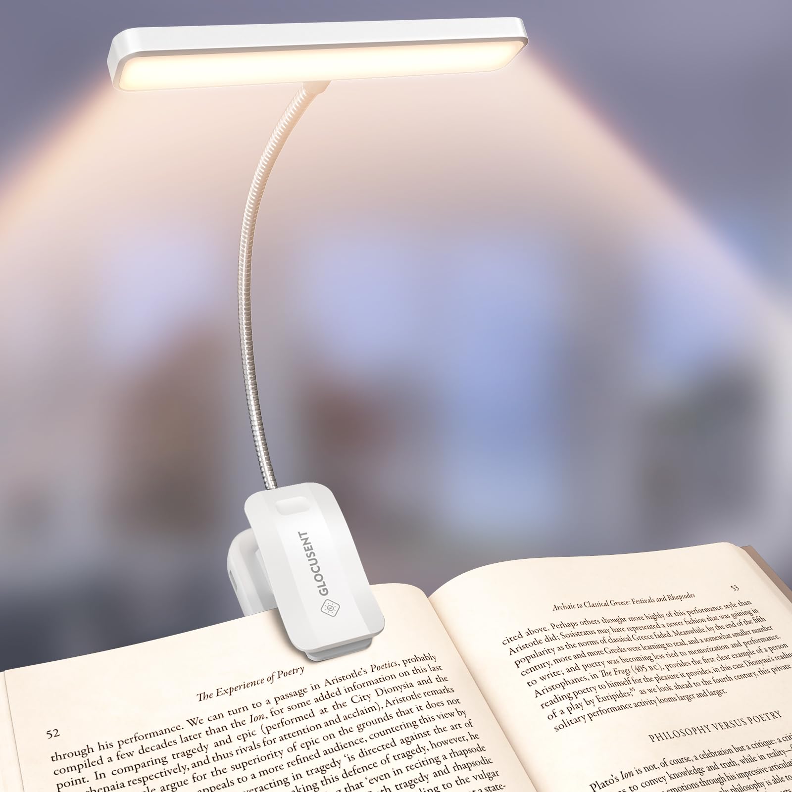 Glocusent 26 LED Reading Light, Book Light with 5 Colours & Stepless Dimming, 90hr Long Battery Life, Eye-Protecting