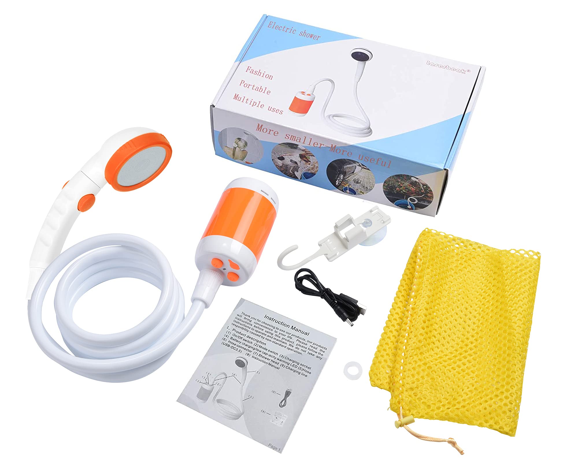Douche portable de camping en plein air - Douche électrique - Douche de camping intégrée - Grande capacité de 5000 mAh - Rechargeable - Pour l'intérieur ou l'extérieur, le camping