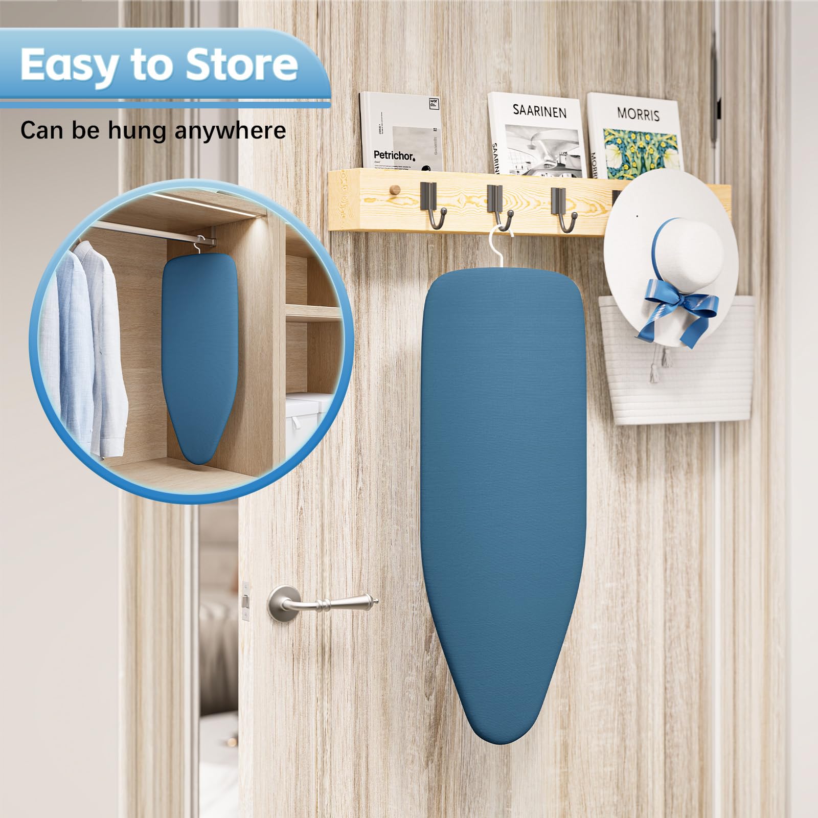 Kleines Tisch Bügelbrett mit hitzebeständigem Bezug, Kompaktes Mini Bügelbretter mit Metallnetzrahmen – Ideal für Wohnheime, Wohnungen & Reisen, mit Aufhängehaken, Bügeltisch 31 x 76 cm, Blau