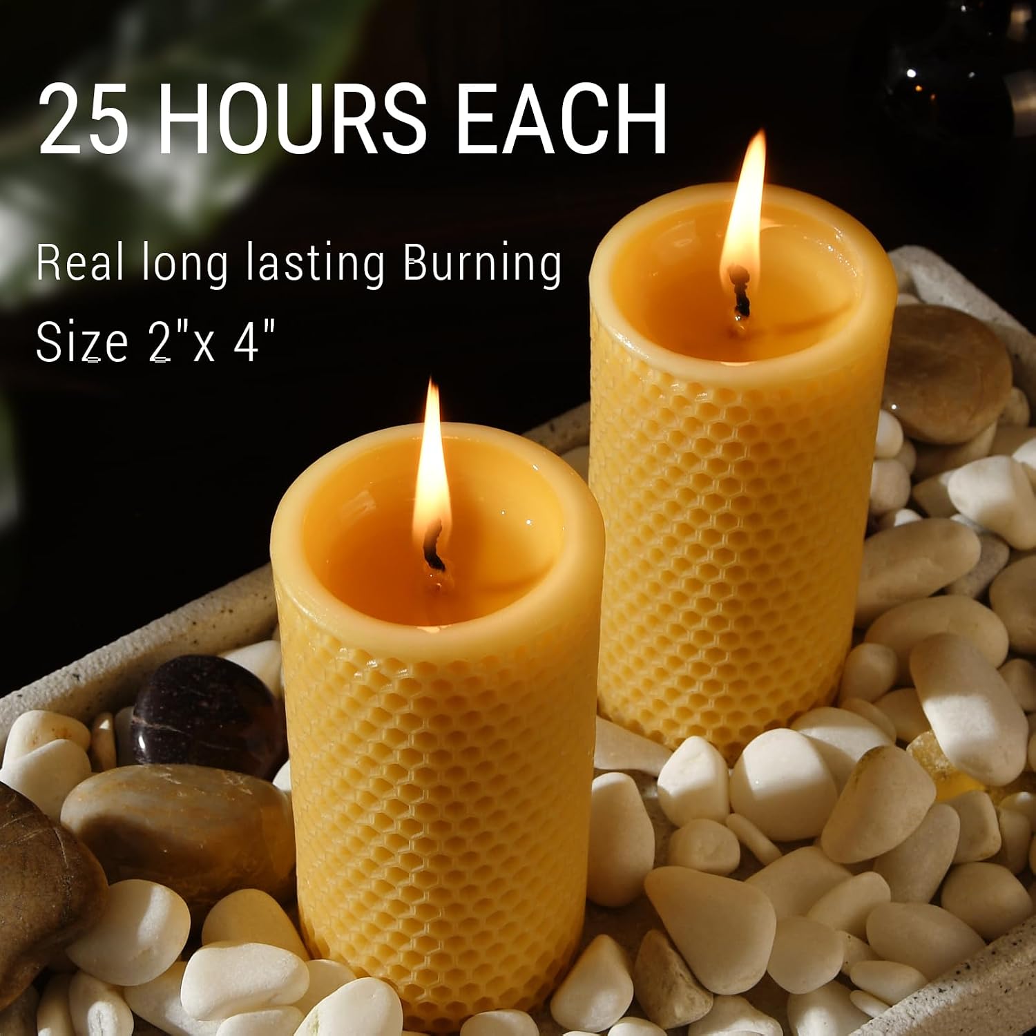 2 inch Wide Yellow Honeycomb Beeswax Pillar Candles, Unscented, 3-Pack