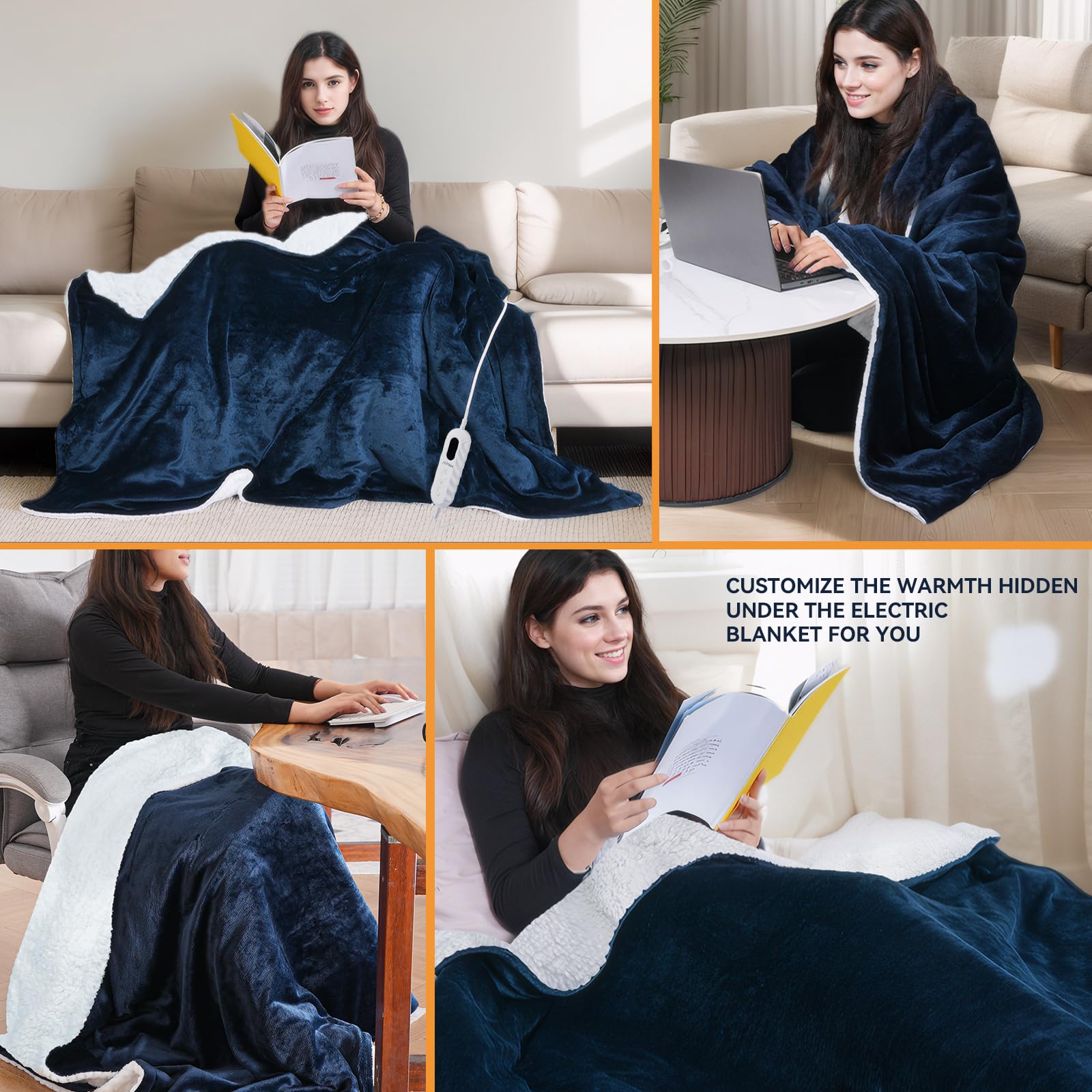 180 x 130cm Manta Eléctrica con Apagado Automático Manta Térmica Eléctrica con 10 Niveles de Calor y 9 Temporizadores Protección contra Sobrecalentamiento, Hogar Oficina, Lavable