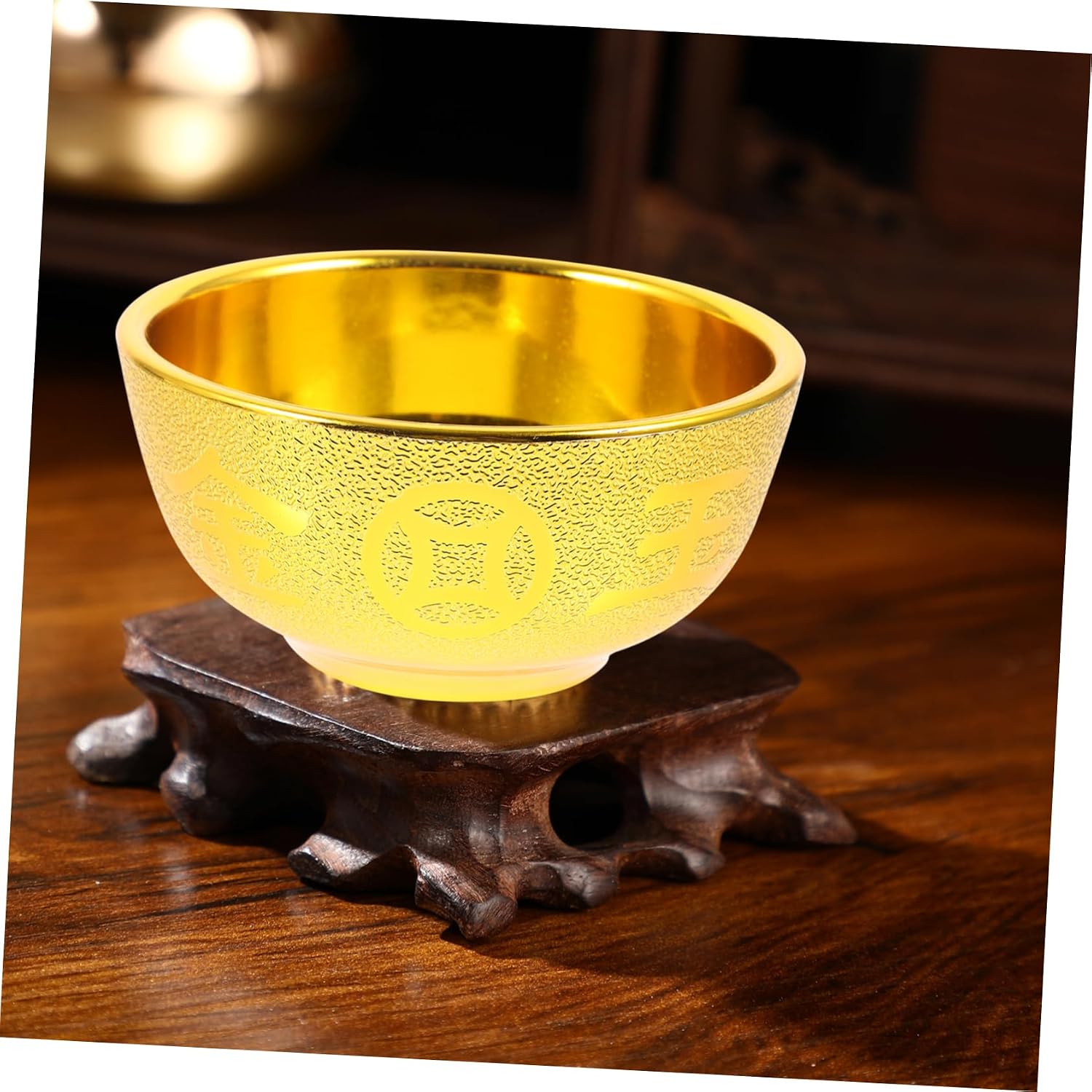 Golden Plastic Buddhist Bowl Xmas Ritual Offering Cup for Shrine Decor
