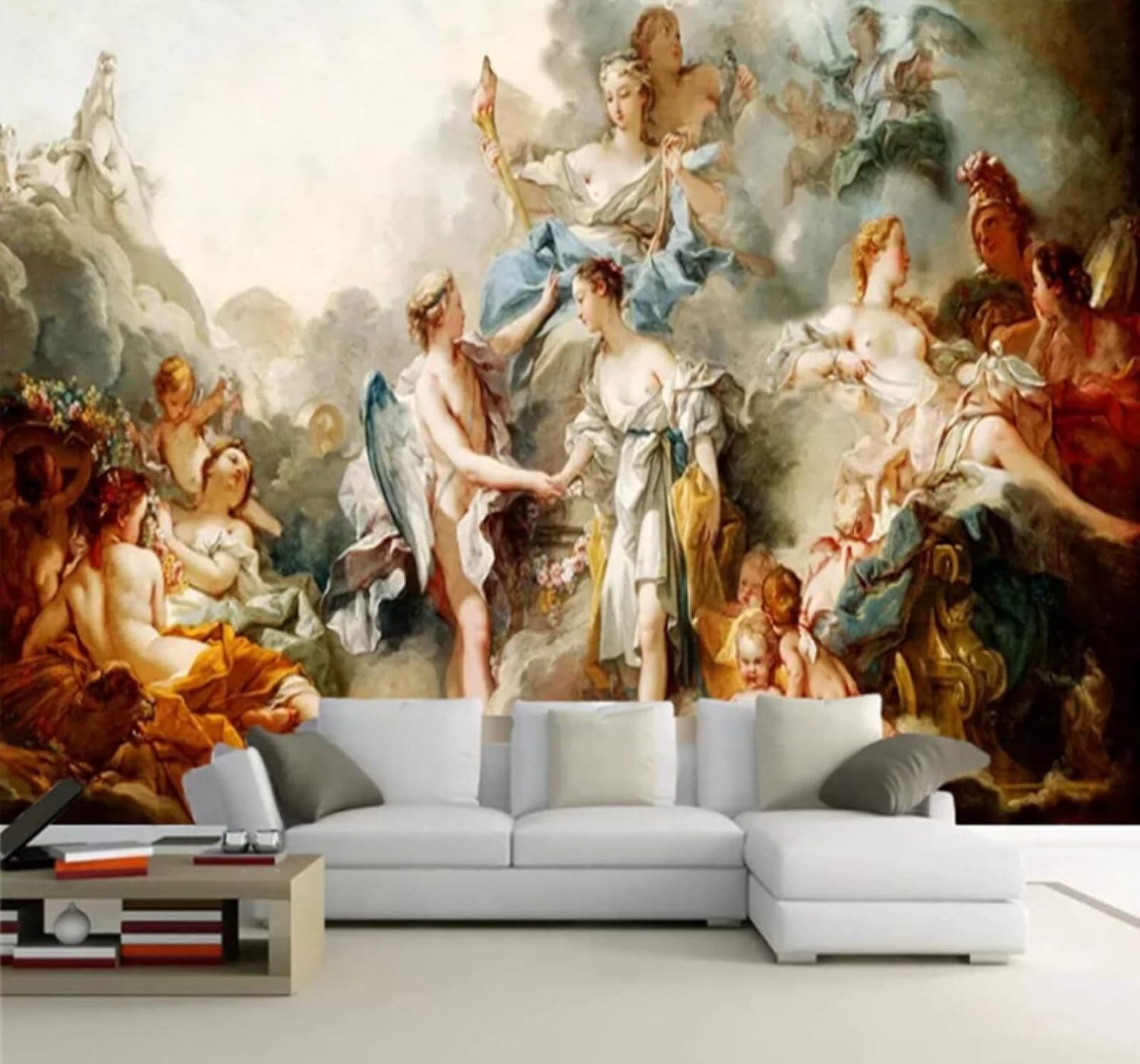 Xlming 350Cm×256Cm(B×H) Retro Hand Drawn People Angels Art 3D Wallpaper Luxury Home Dining Decor Paste Sofa Living Room The Wall For Bedroom Mural-350Cm×256Cm