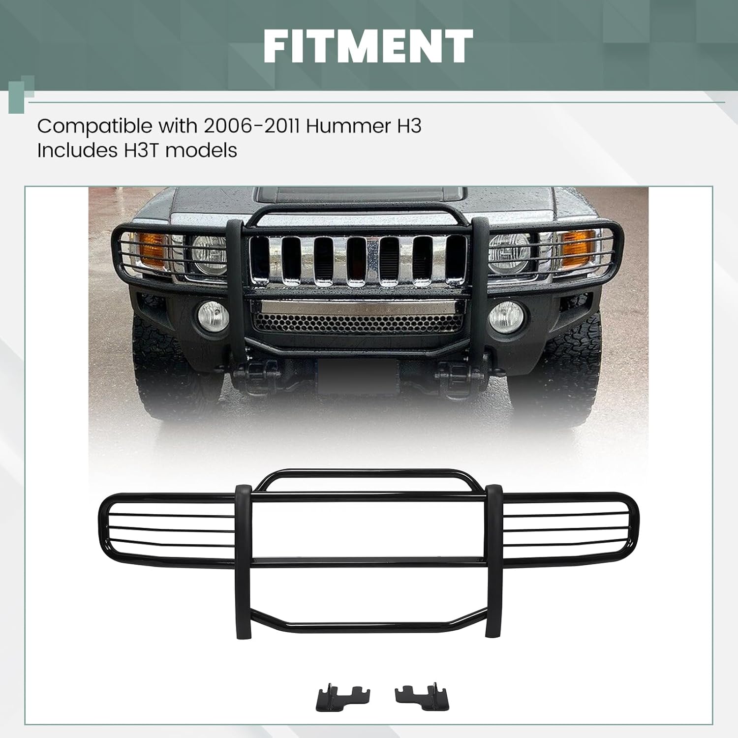 HECASA Brush Guards Compatible with 2006-2011 Hummer H3 H3T Models Grill Grille Guards Bull Bar Steel Power Coated Black